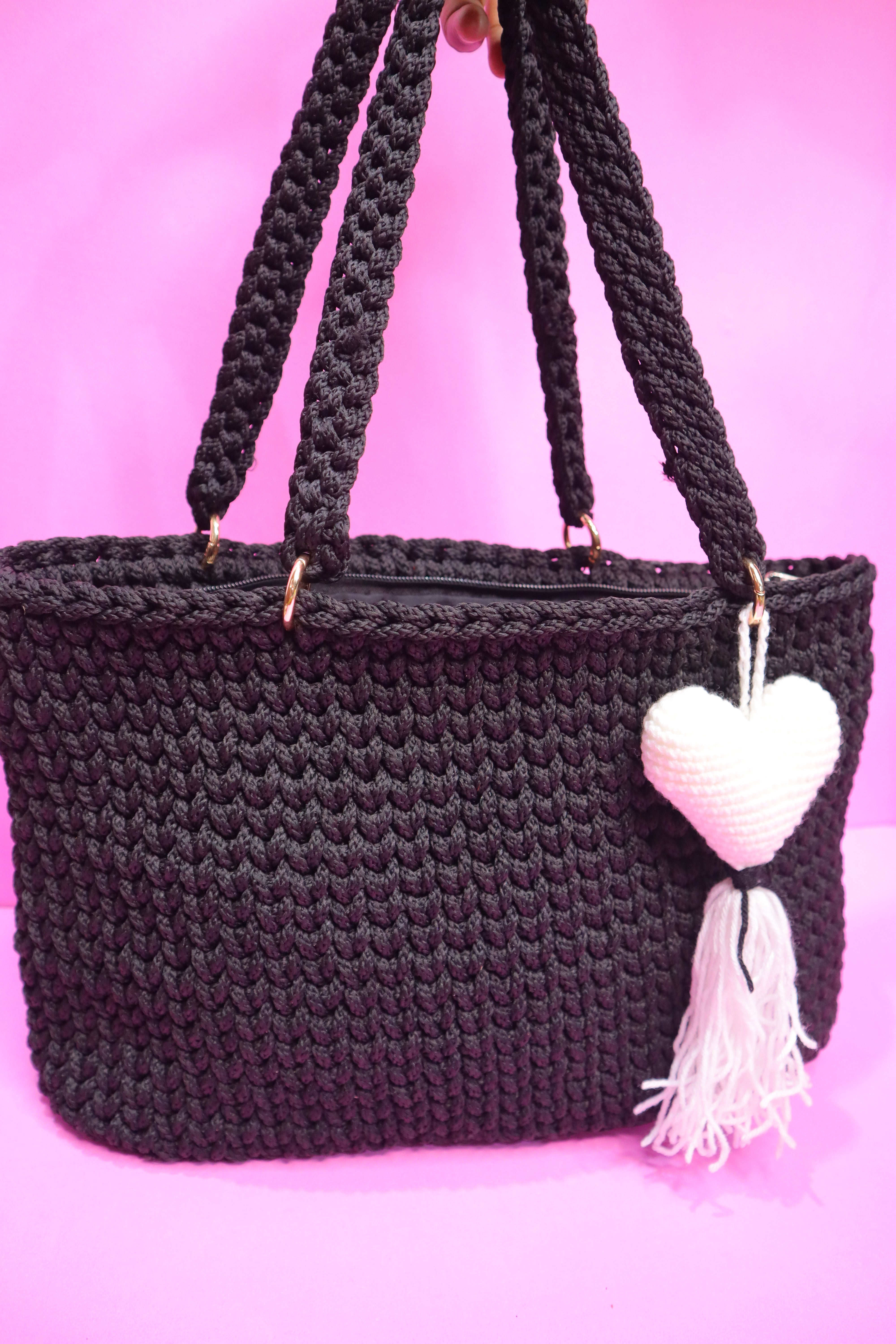 Midnight Charm Tote Bag with Heart Charm