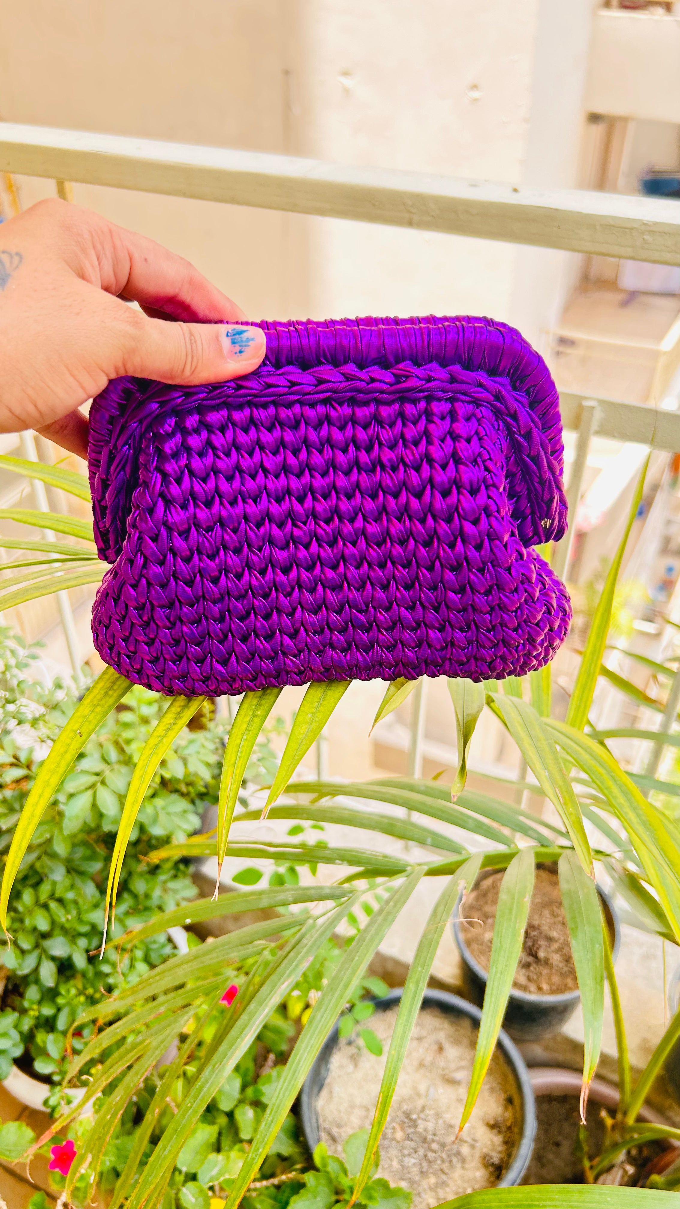 Metallic Purple Luxe Crochet Clutch
