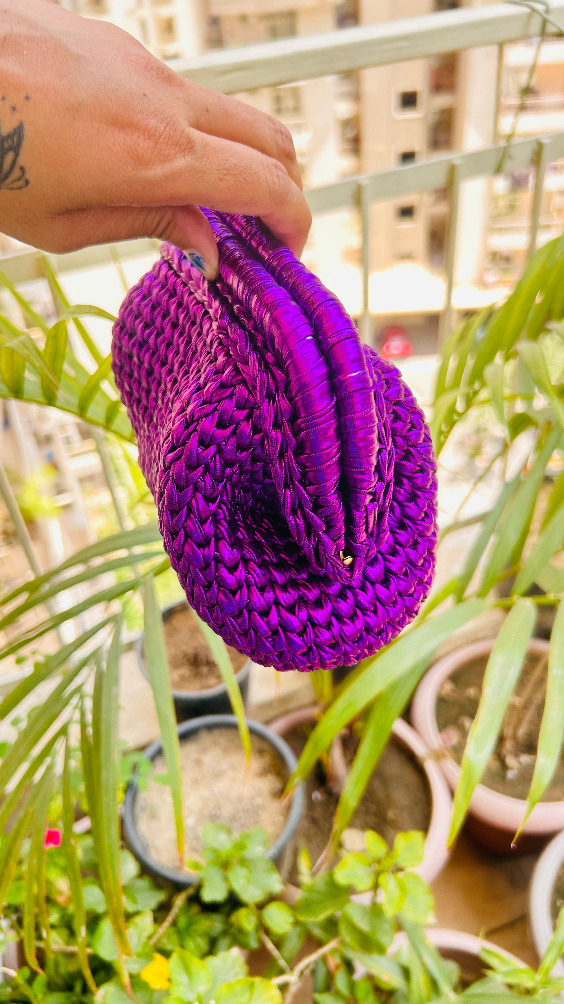 Metallic Purple Luxe Crochet Clutch