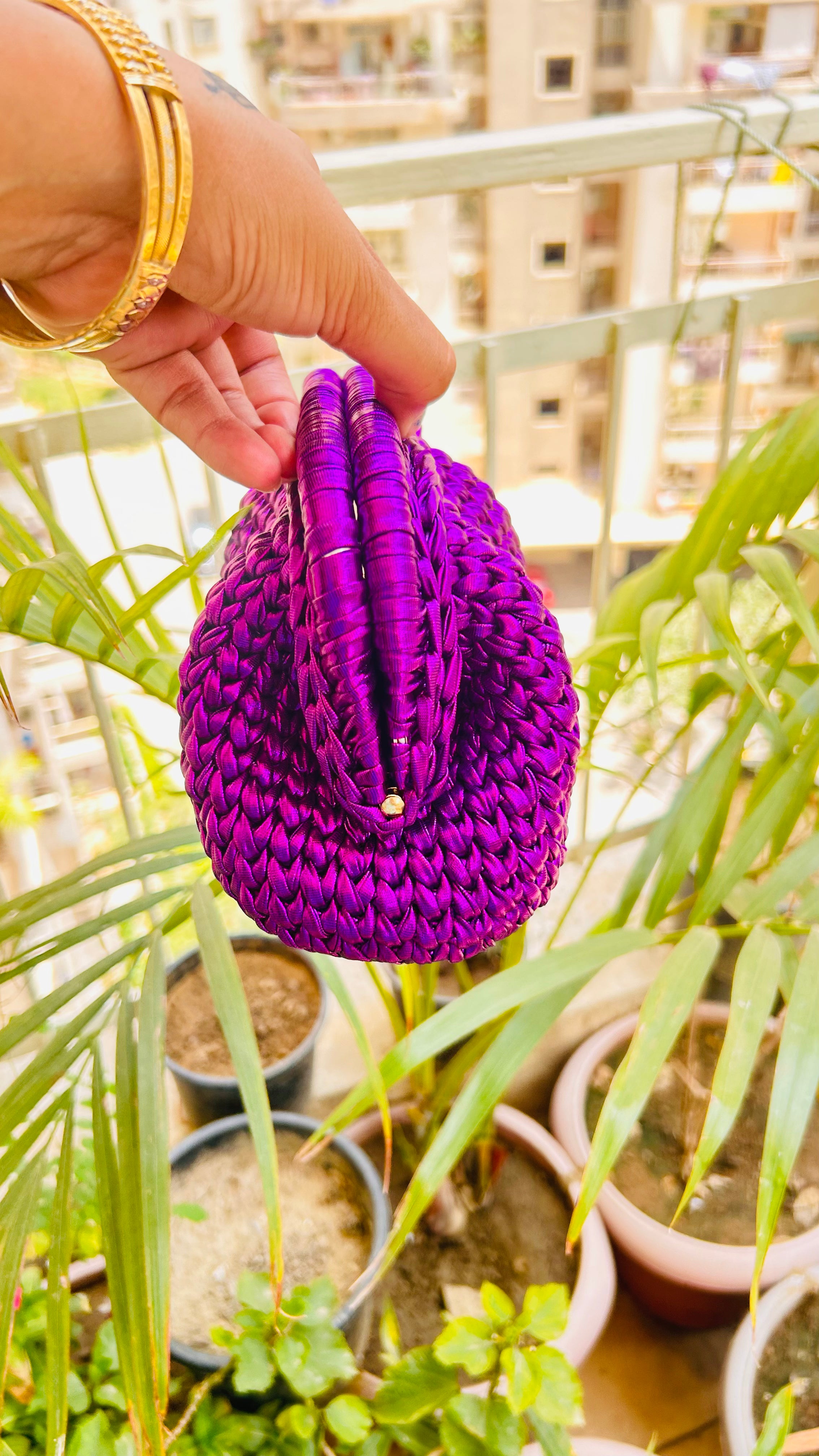 Metallic Purple Luxe Crochet Clutch