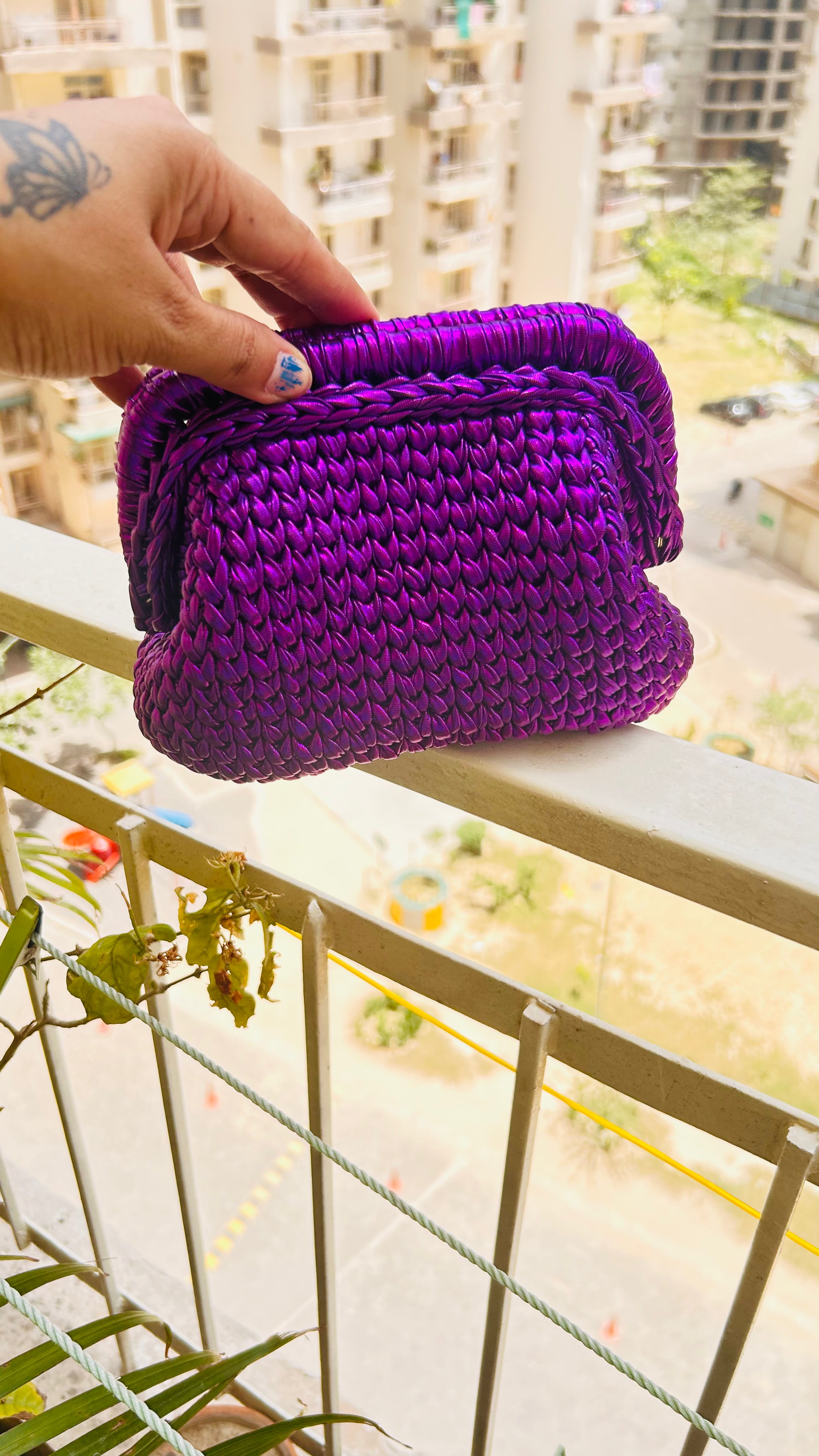 Metallic Purple Luxe Crochet Clutch