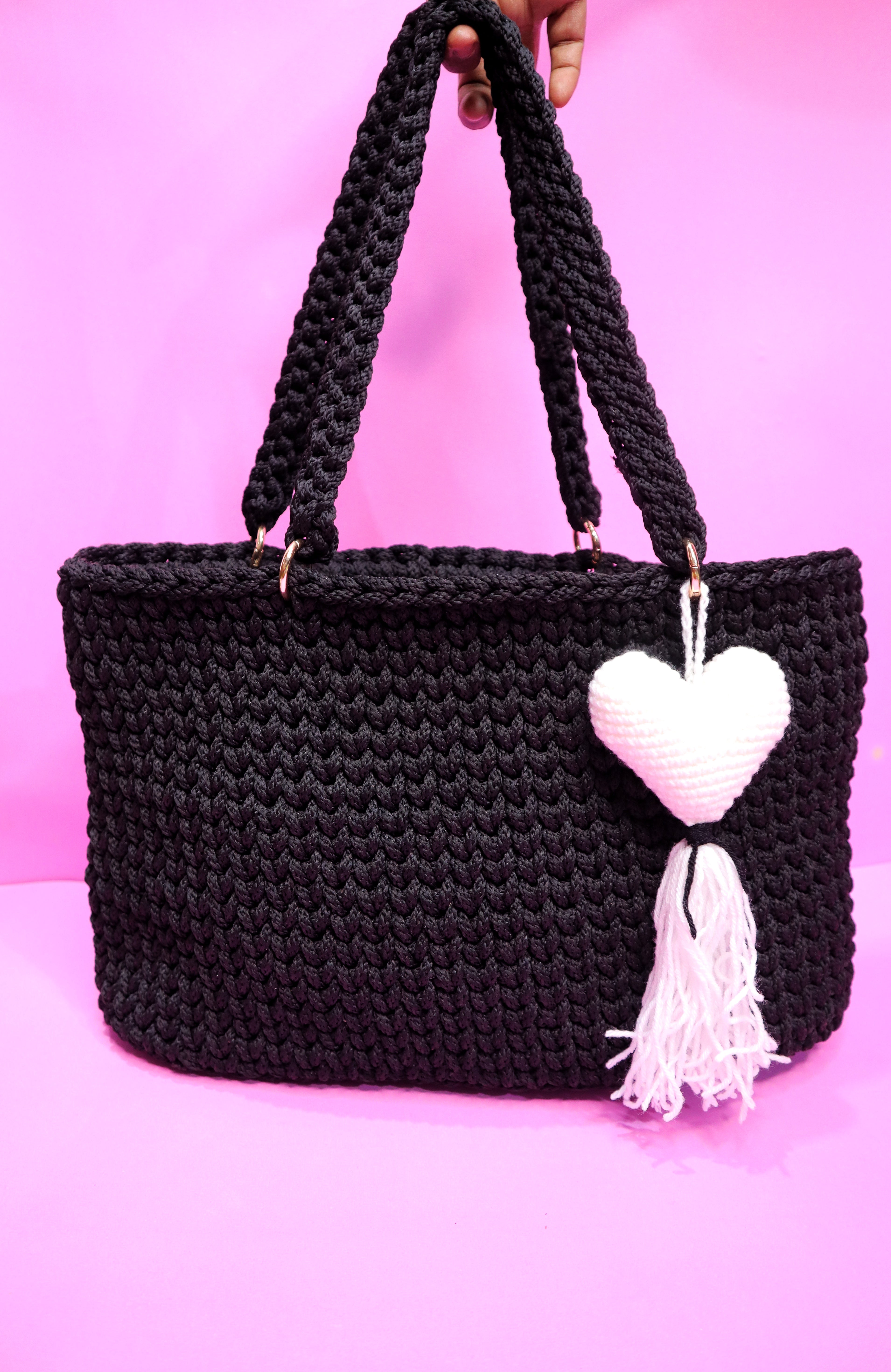Midnight Charm Tote Bag with Heart Charm