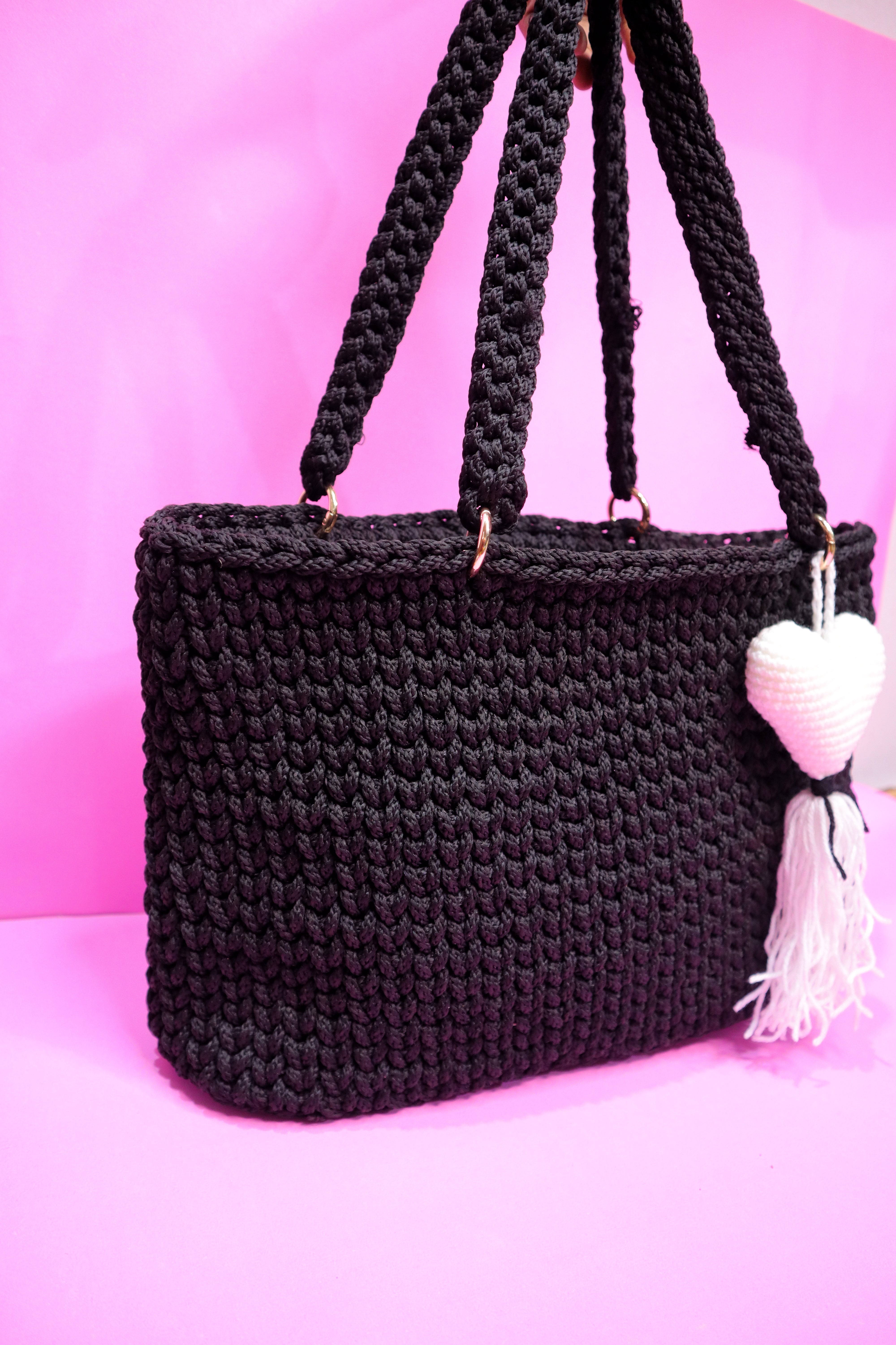 Midnight Charm Tote Bag with Heart Charm