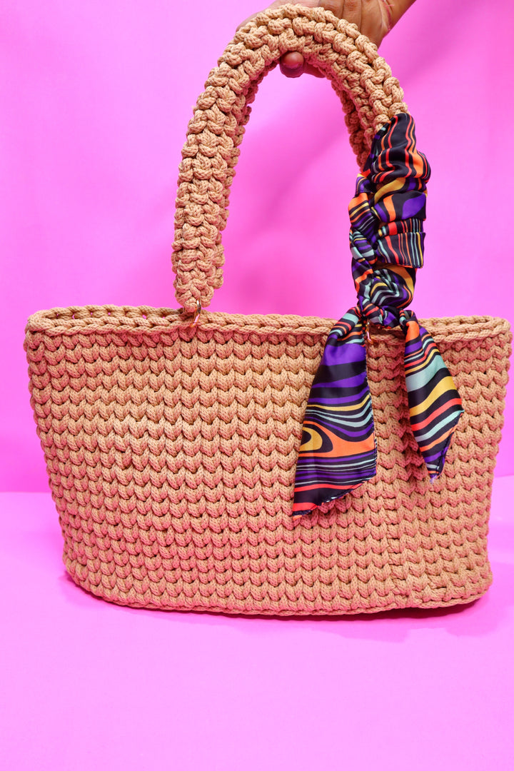 Handmade Beige Crotchet Tote