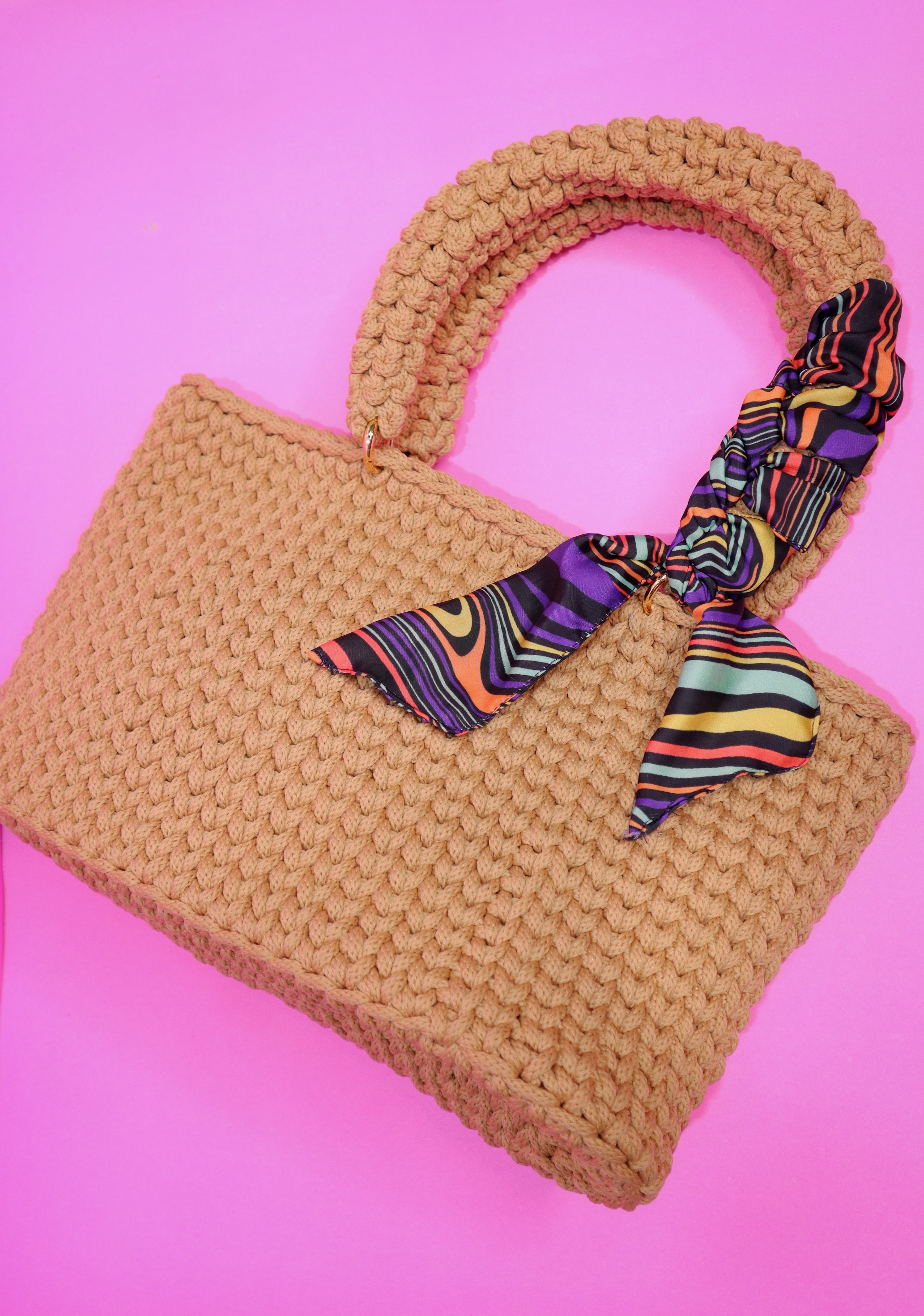 Handmade Beige Crotchet Tote