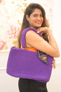 Handmade Purple Tote Bag with Printed Fabric Tie