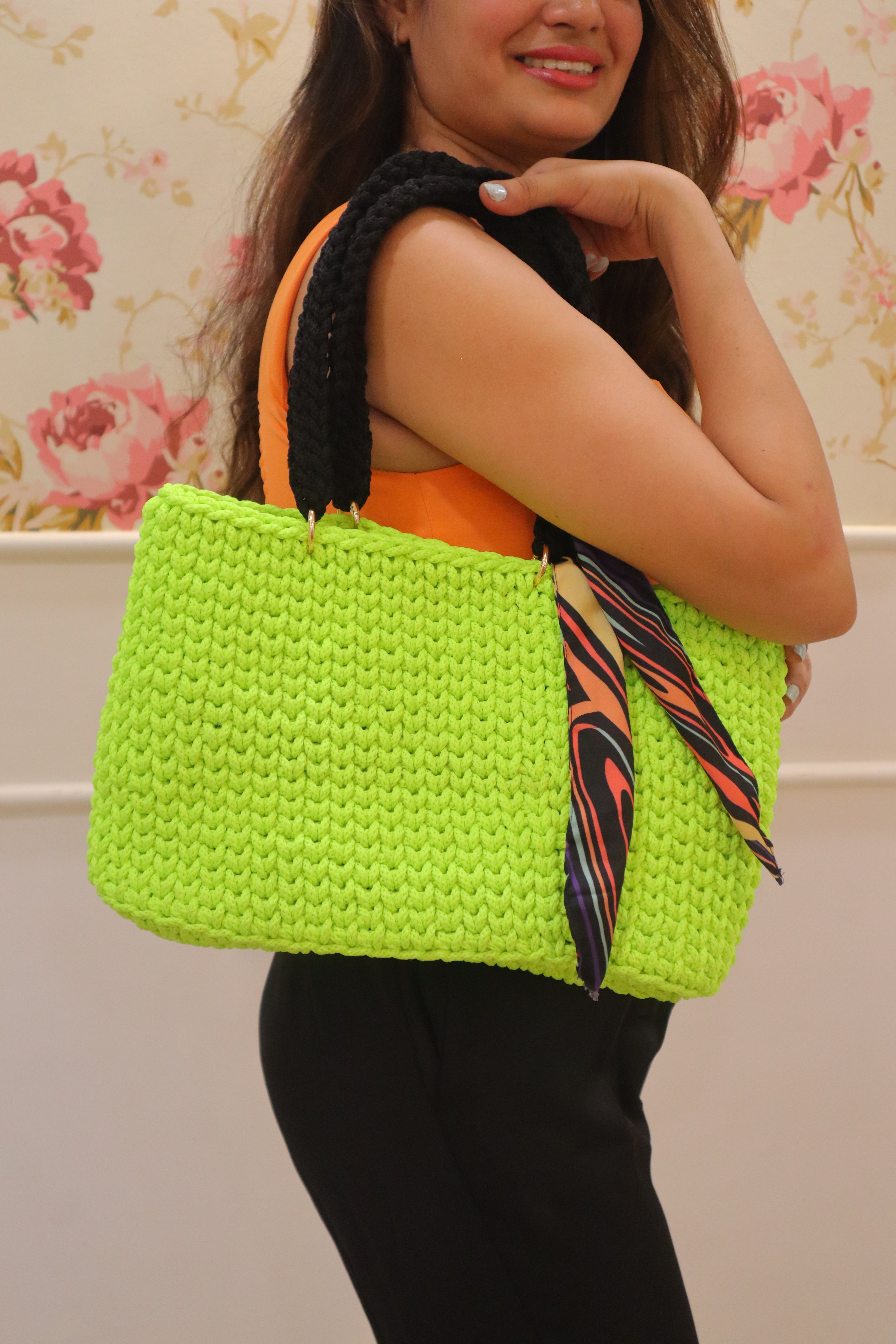 Handmade Neon Green Tote