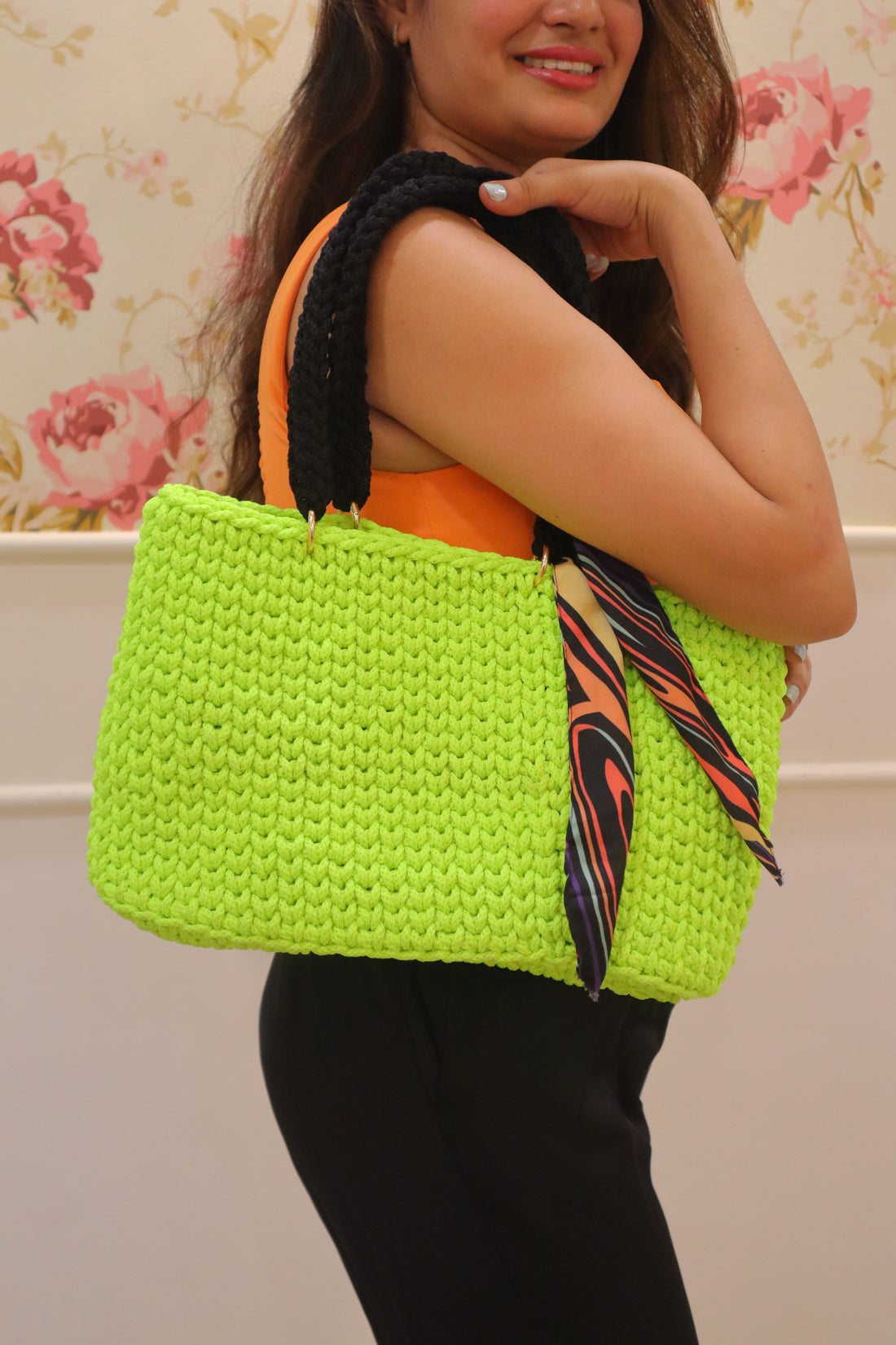Handmade Neon Green Tote