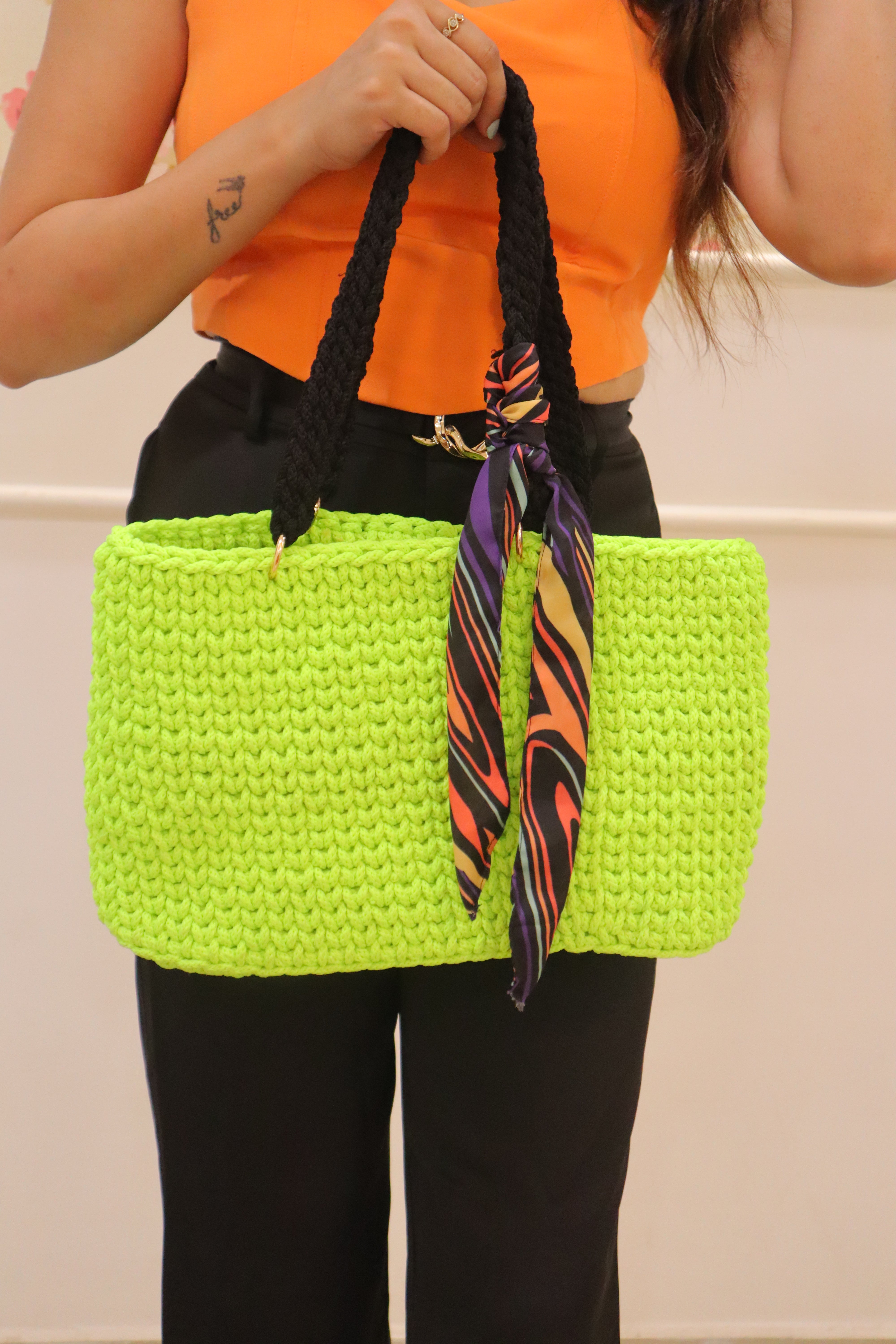 Handmade Neon Green Tote
