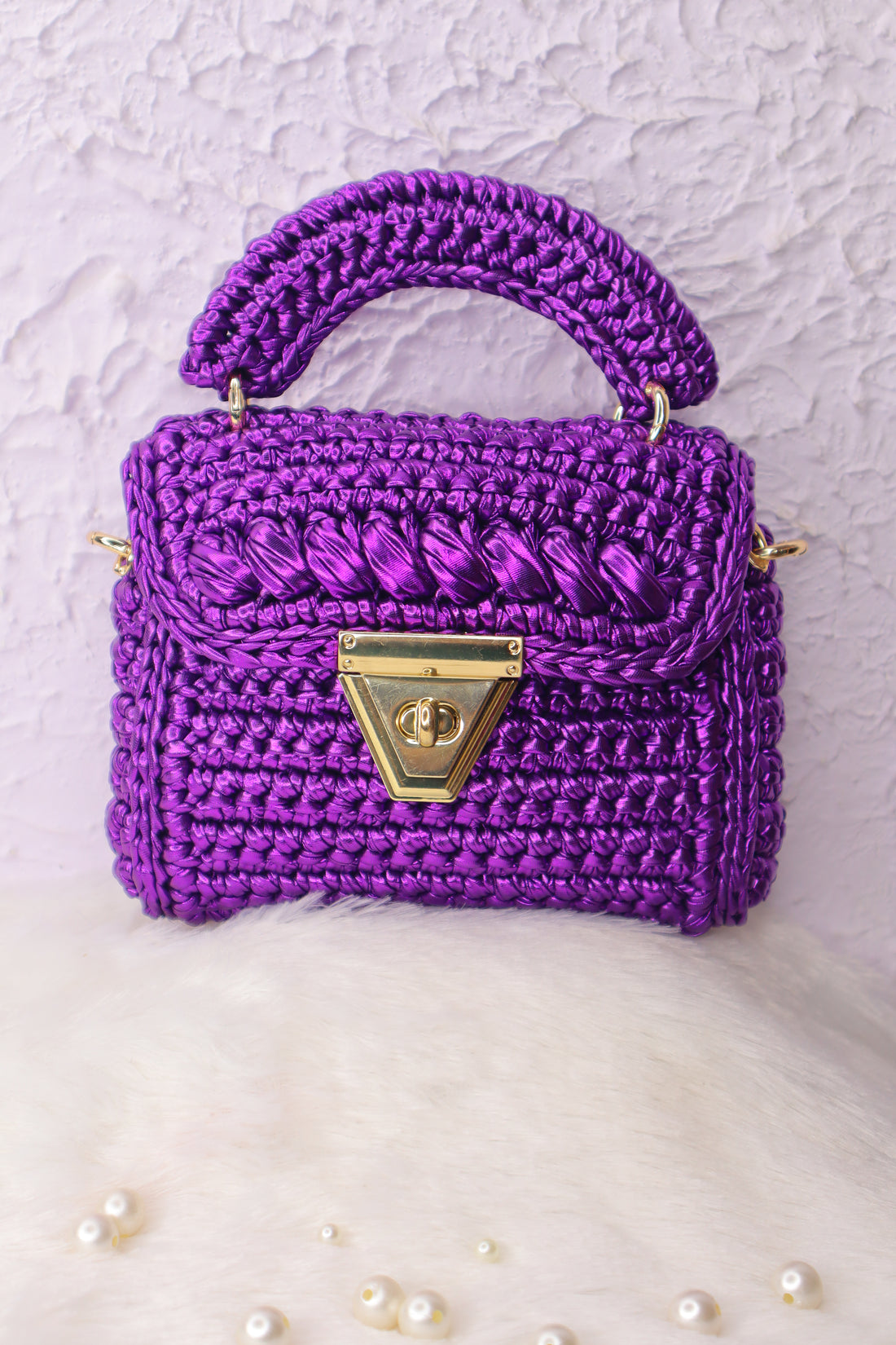 Royal Purple Metallic Crochet Bag