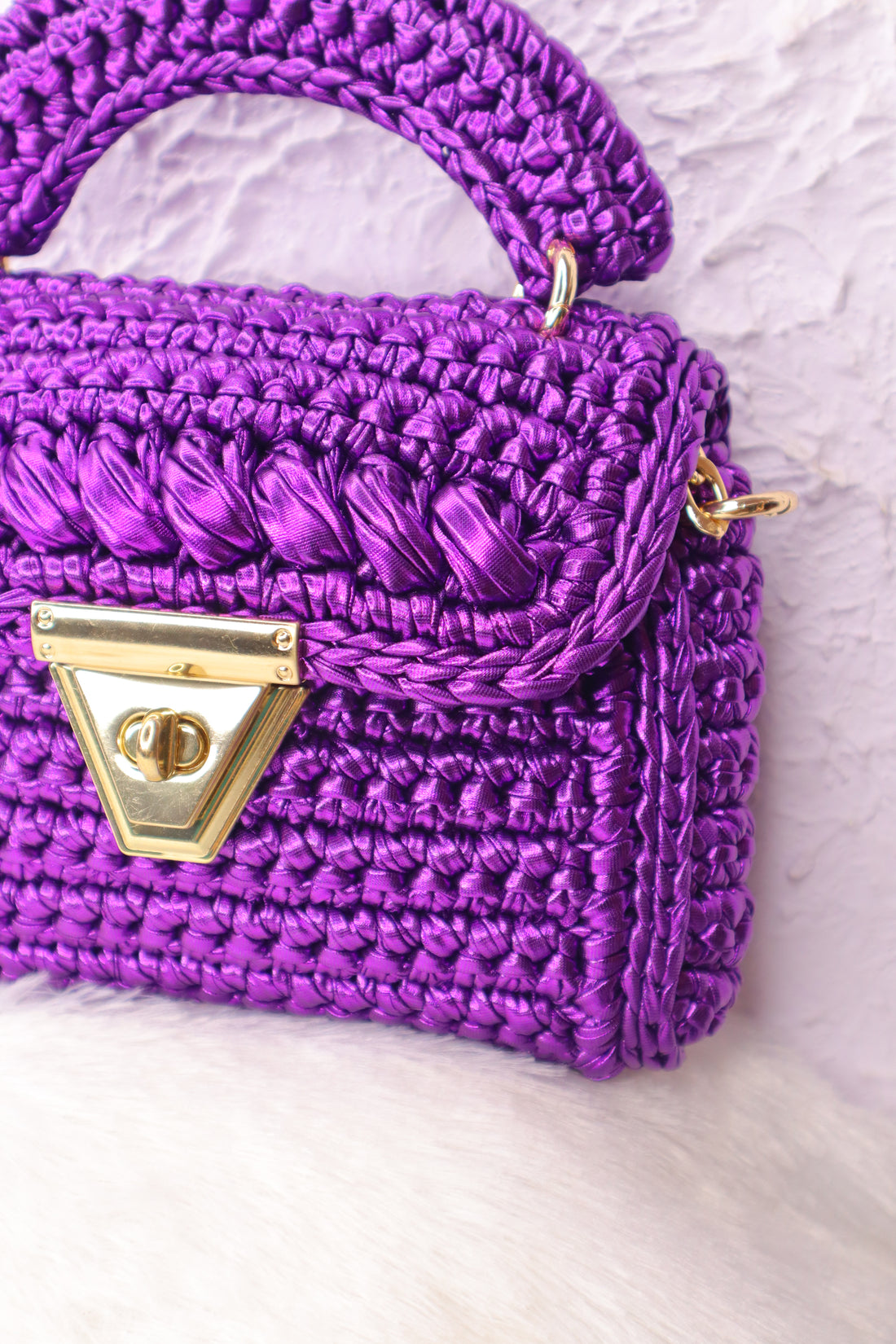 Royal Purple Metallic Crochet Bag