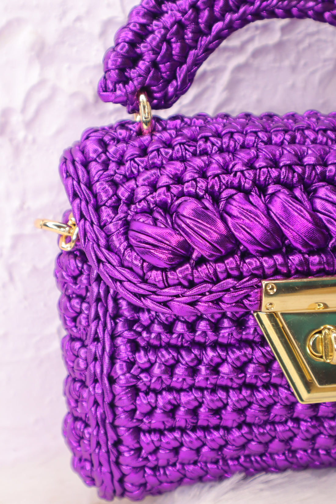 Royal Purple Metallic Crochet Bag