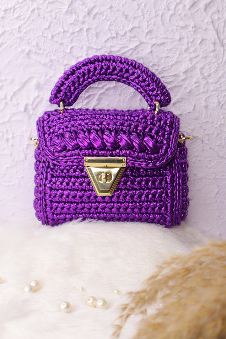 Royal Purple Metallic Crochet Bag