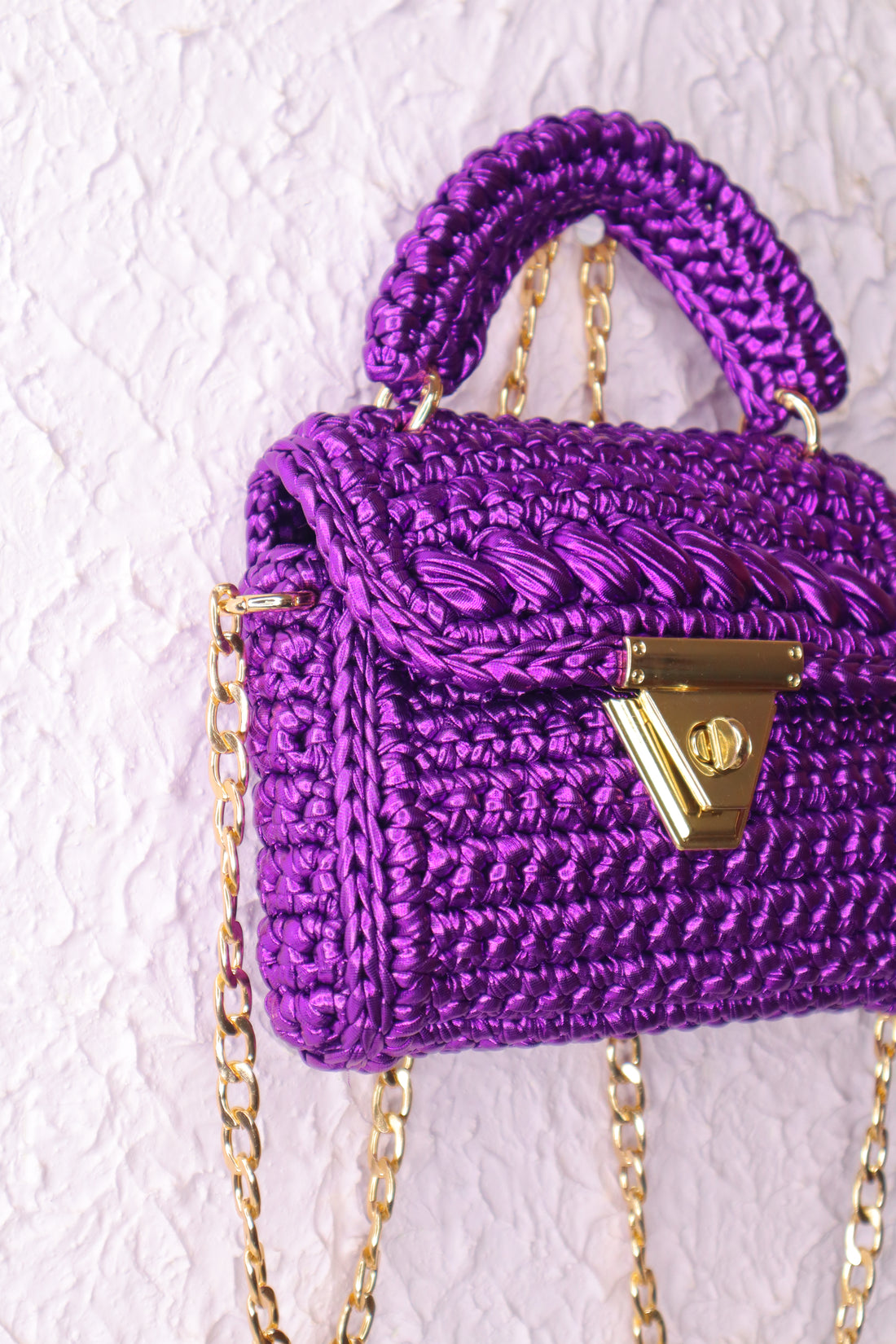 Royal Purple Metallic Crochet Bag