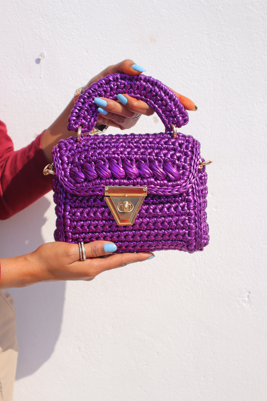 Royal Purple Metallic Crochet Bag