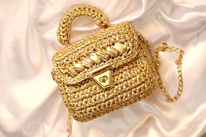 Handmade Golden Crochet Bag with Chain Strap