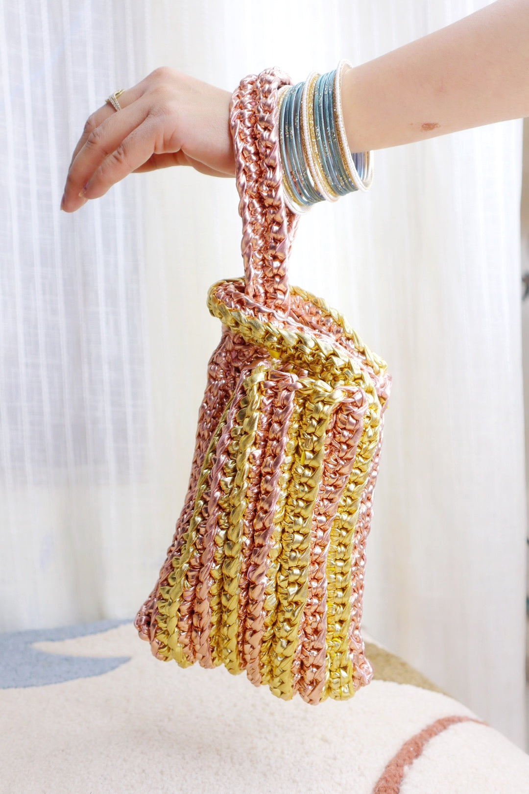 Rose Gold and Gold Crotchet Potli