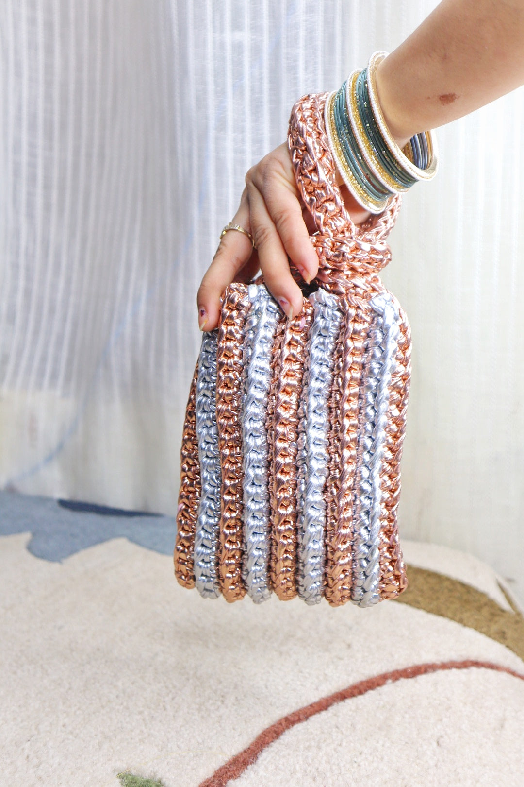 Rose Gold & Silver Crotchet Potli