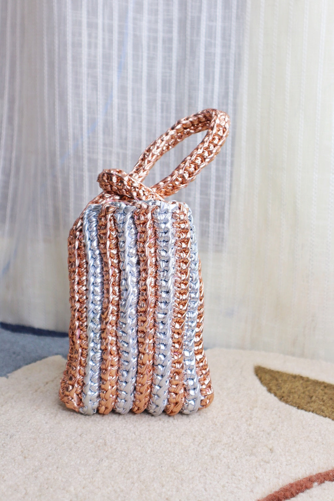 Rose Gold & Silver Crotchet Potli