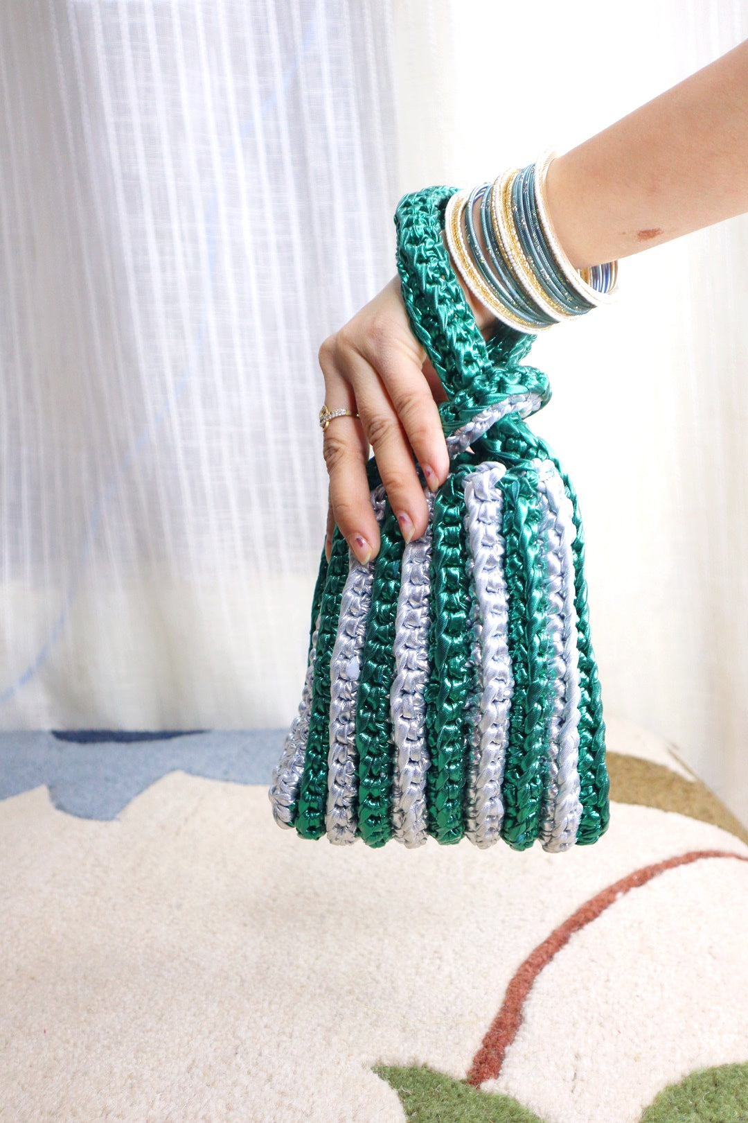 Green & Silver Luxe Crochet Potli