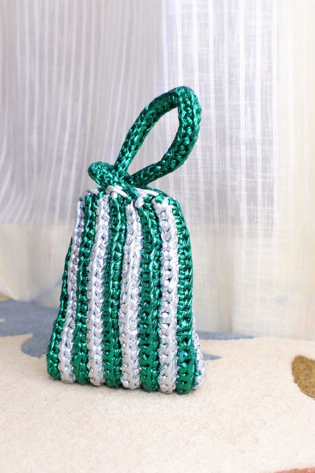 Green & Silver Luxe Crochet Potli