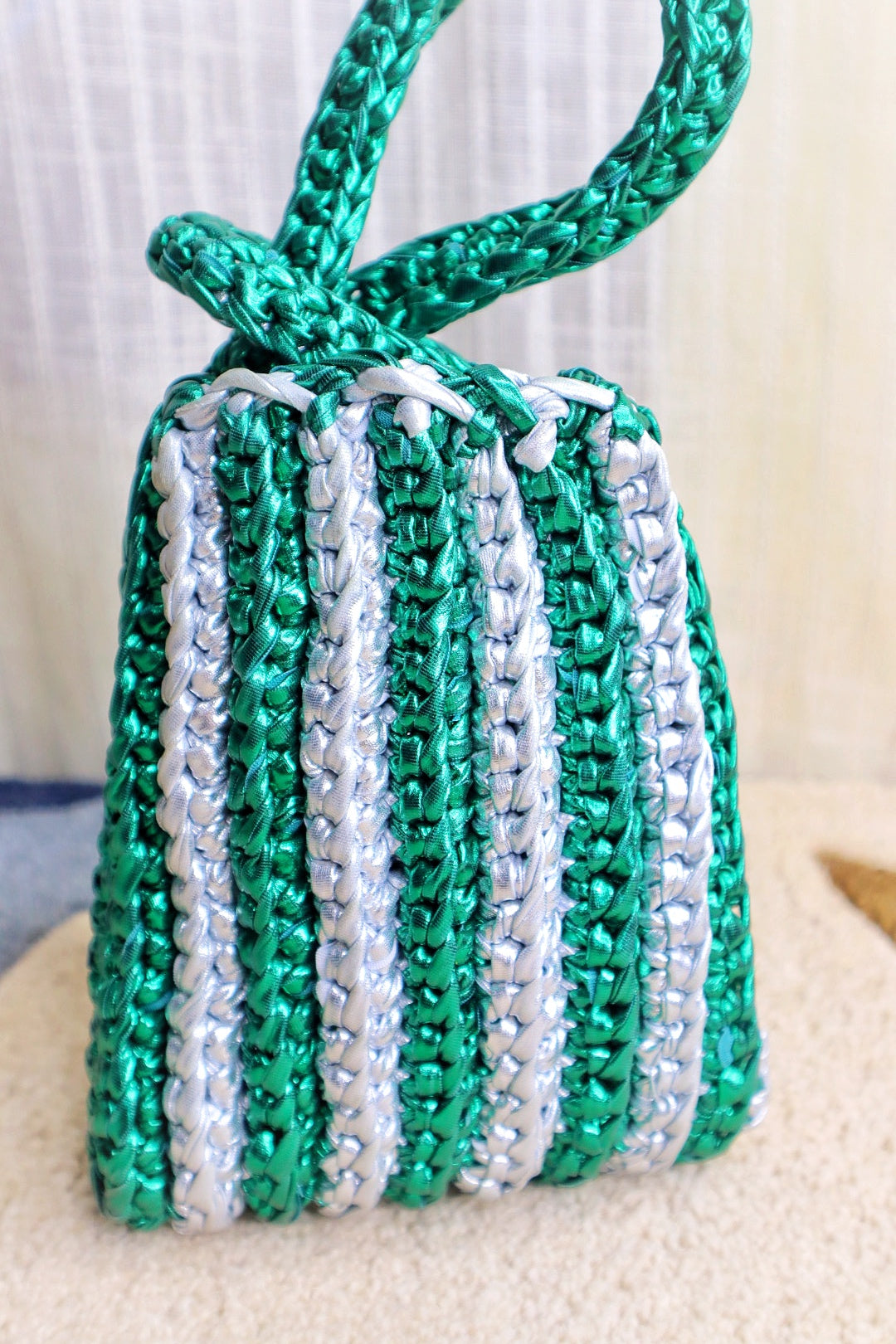Green & Silver Luxe Crochet Potli