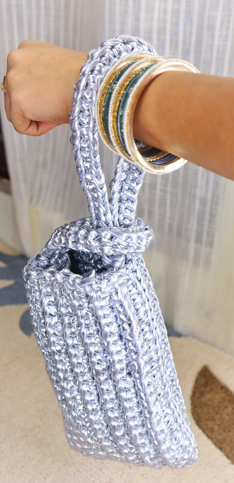 Silver Luxe Crochet Potli