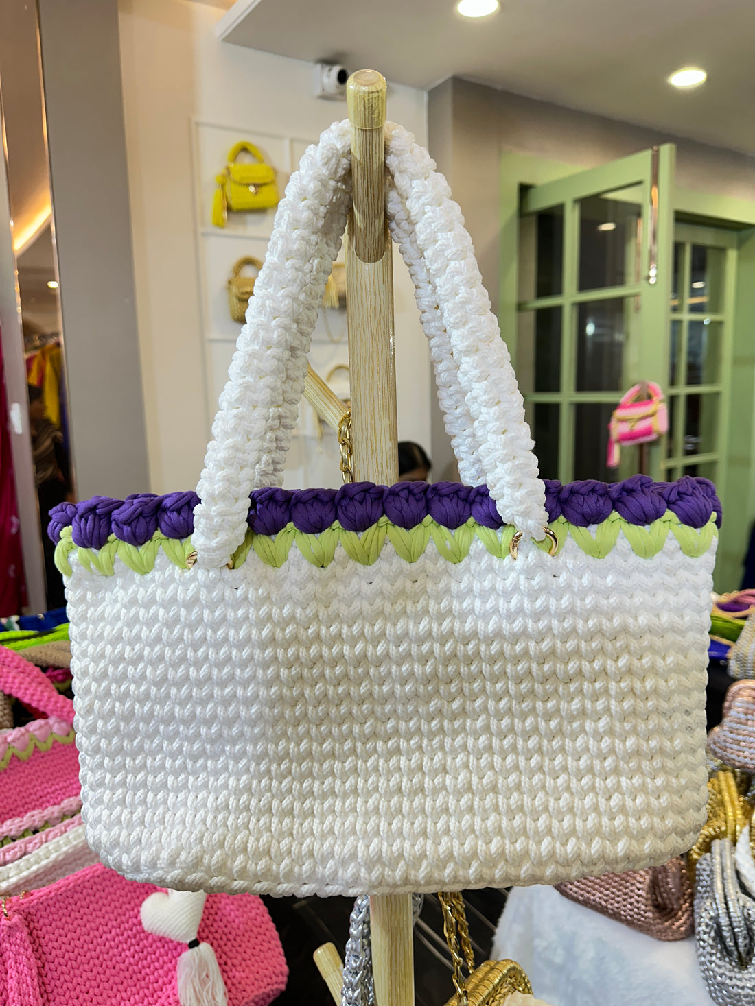 White Lavender Bloom Crotchet Tote