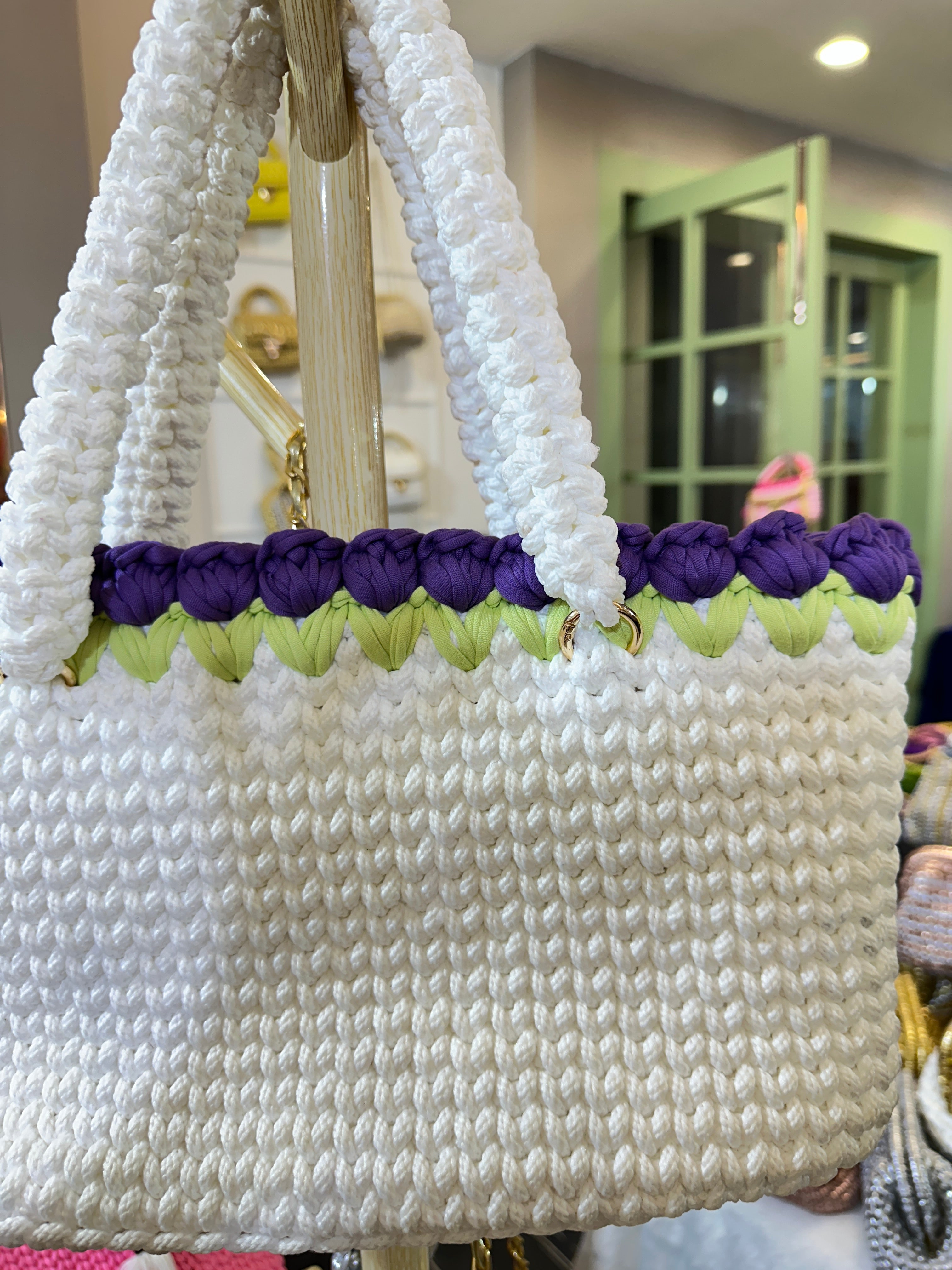 White Lavender Bloom Crotchet Tote