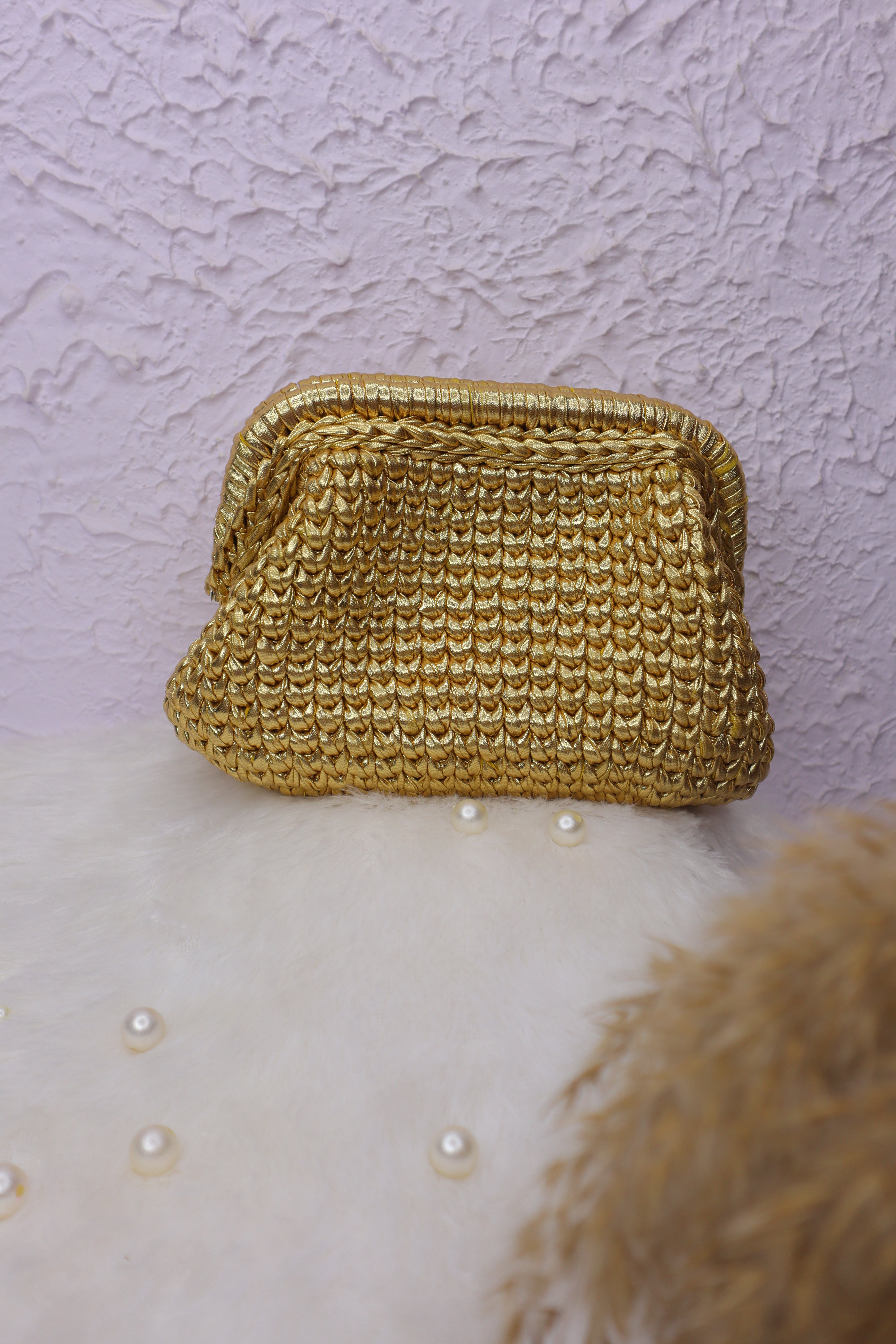 Golden Luxe Metallic Crochet Clutch (Price Drop)