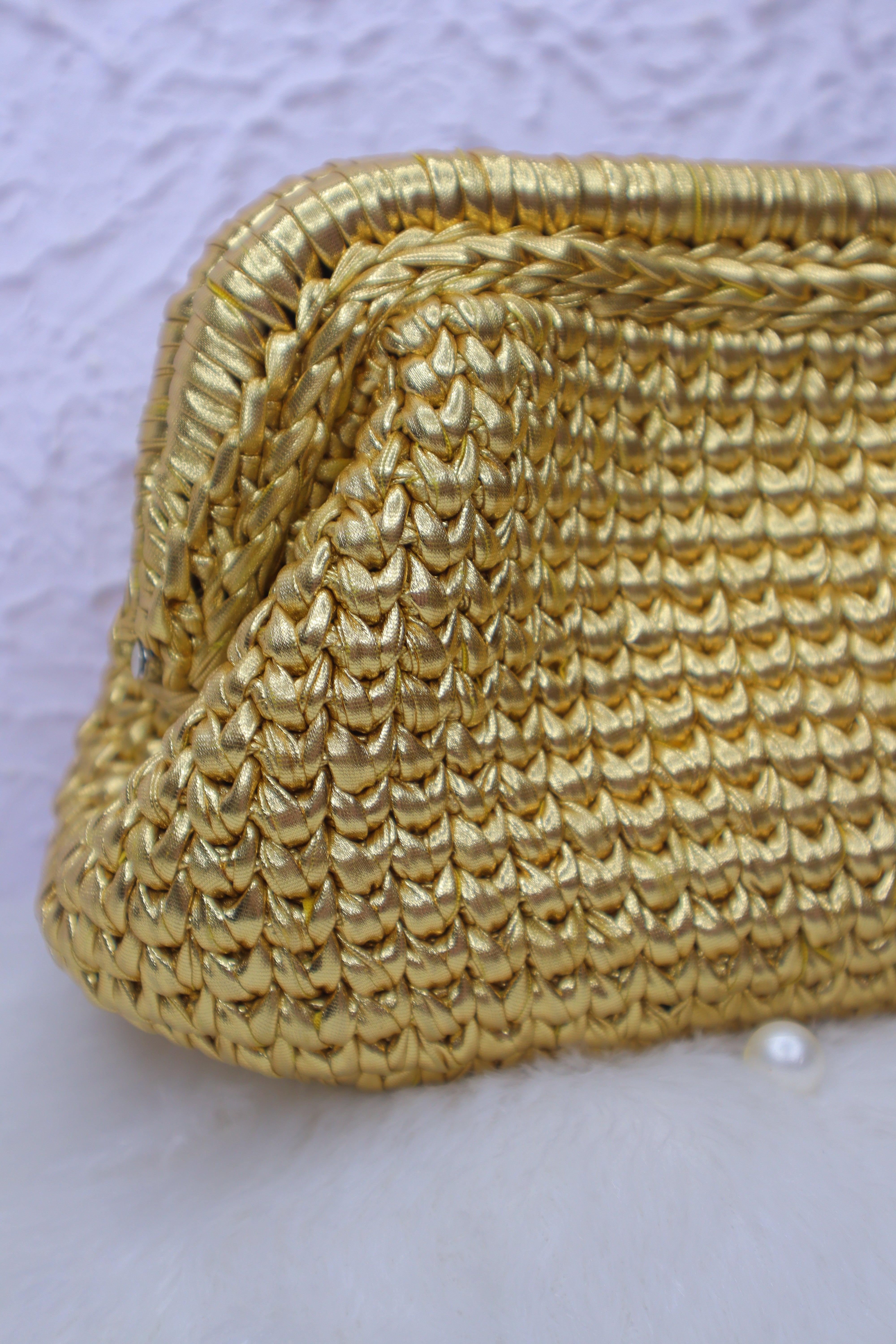 Golden Luxe Metallic Crochet Clutch (Price Drop)