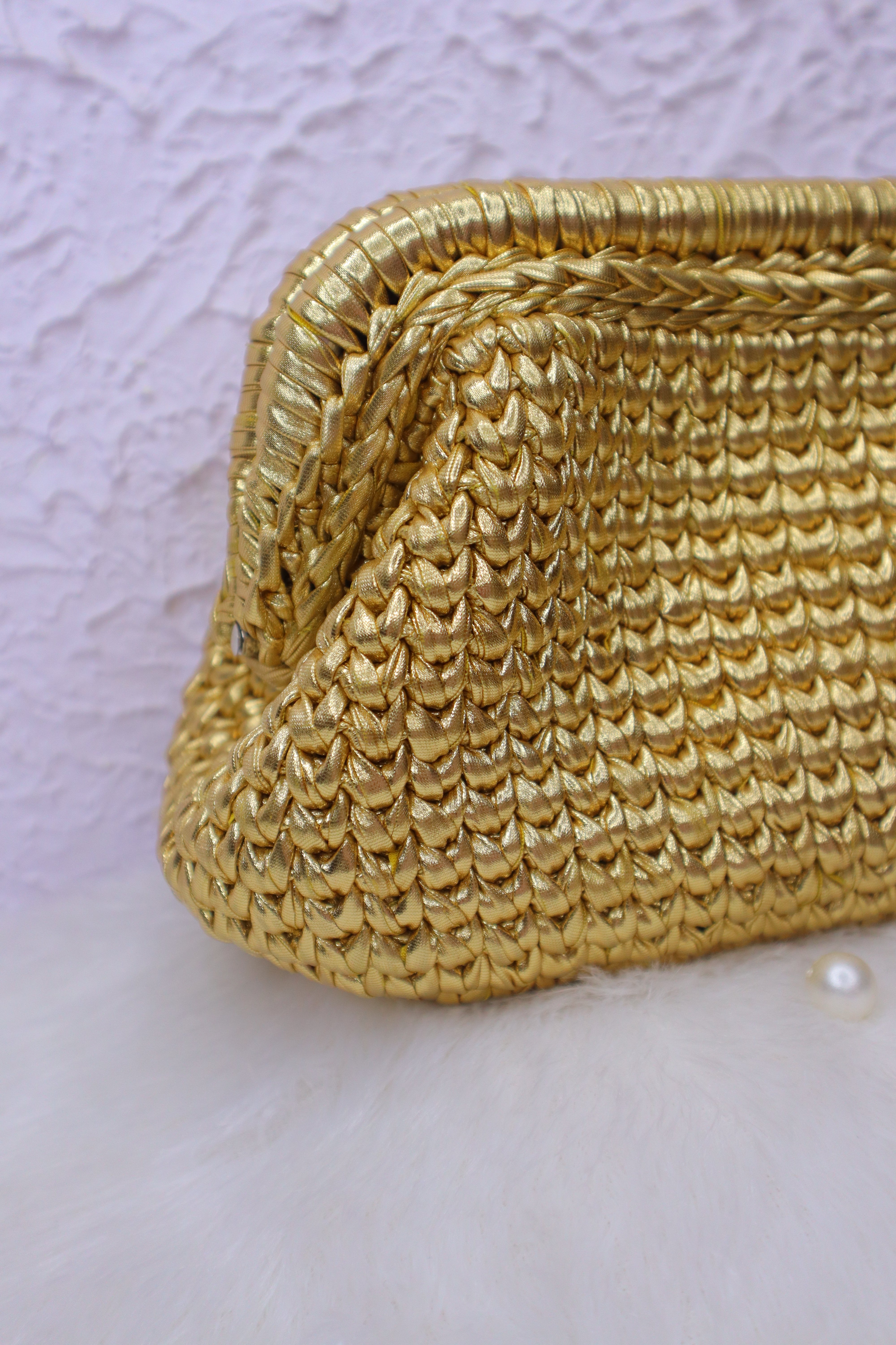 Golden Luxe Metallic Crochet Clutch (Price Drop)