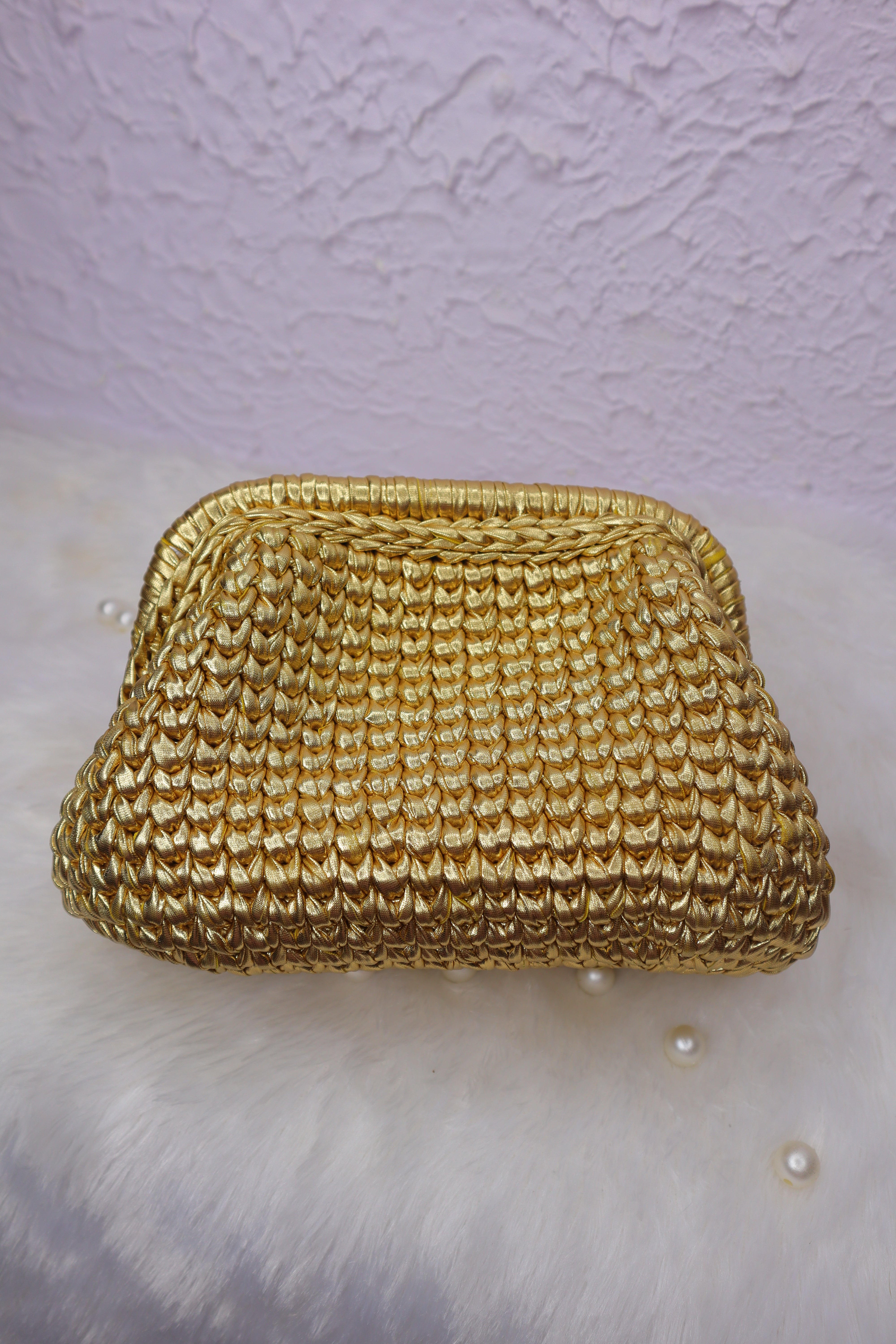 Golden Luxe Metallic Crochet Clutch (Price Drop)
