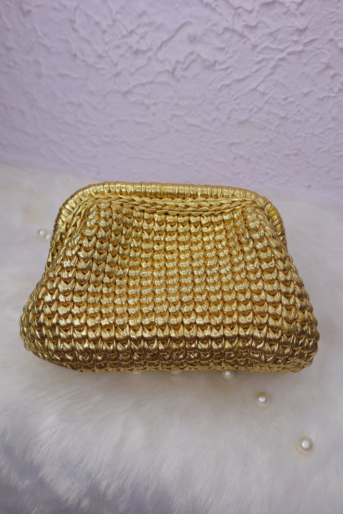 Golden Luxe Metallic Crochet Clutch