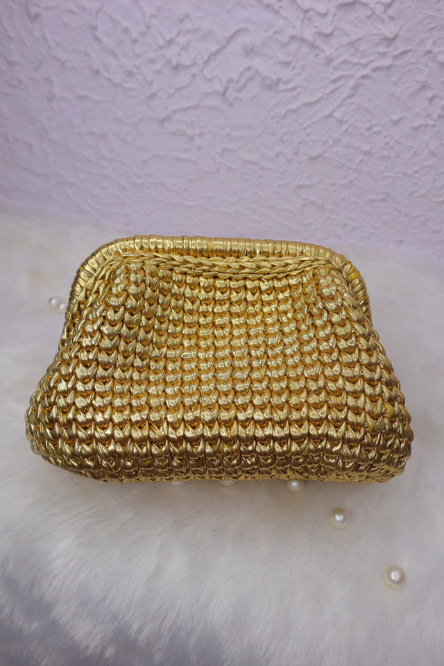 Golden Luxe Metallic Crochet Clutch
