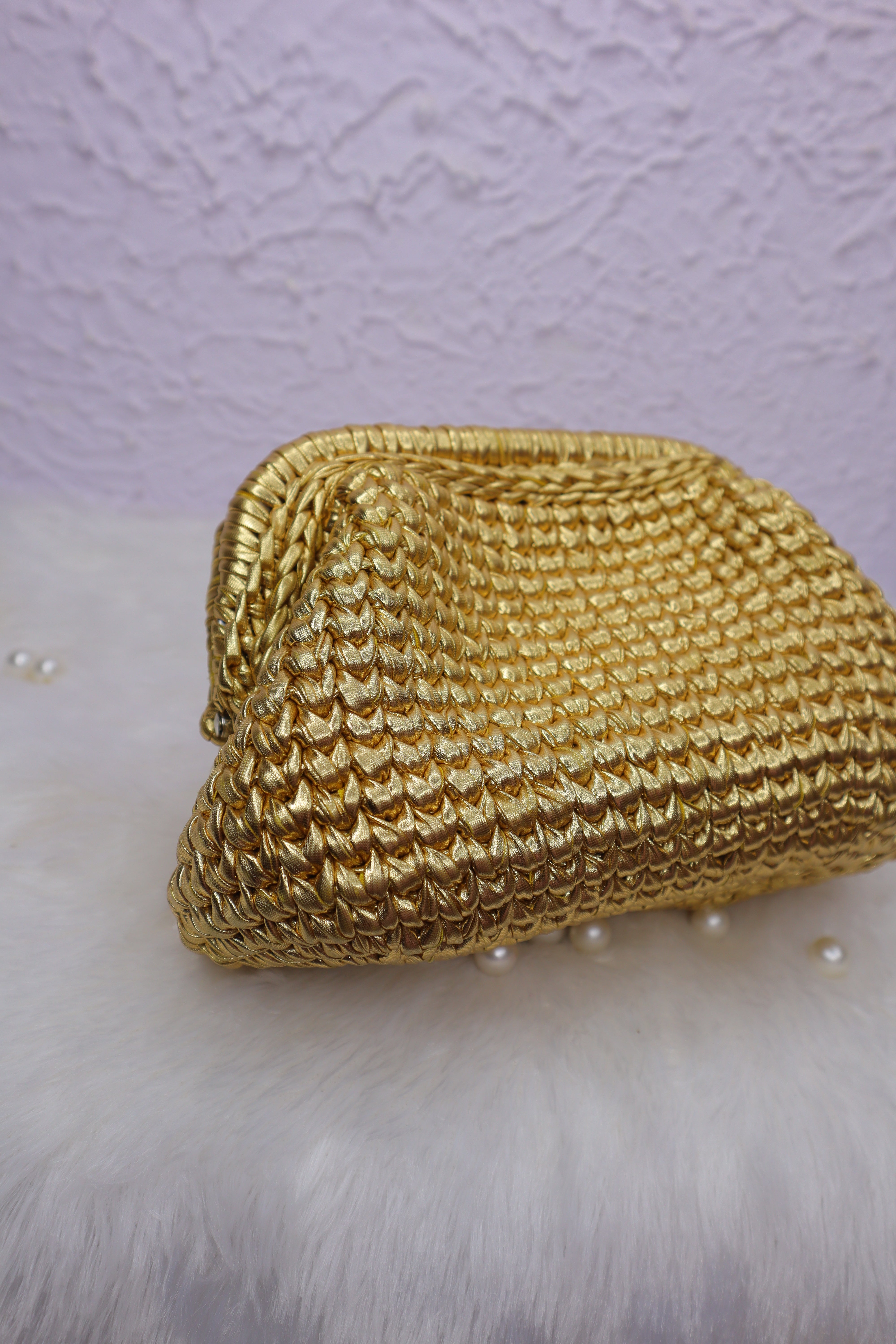 Golden Luxe Metallic Crochet Clutch (Price Drop)