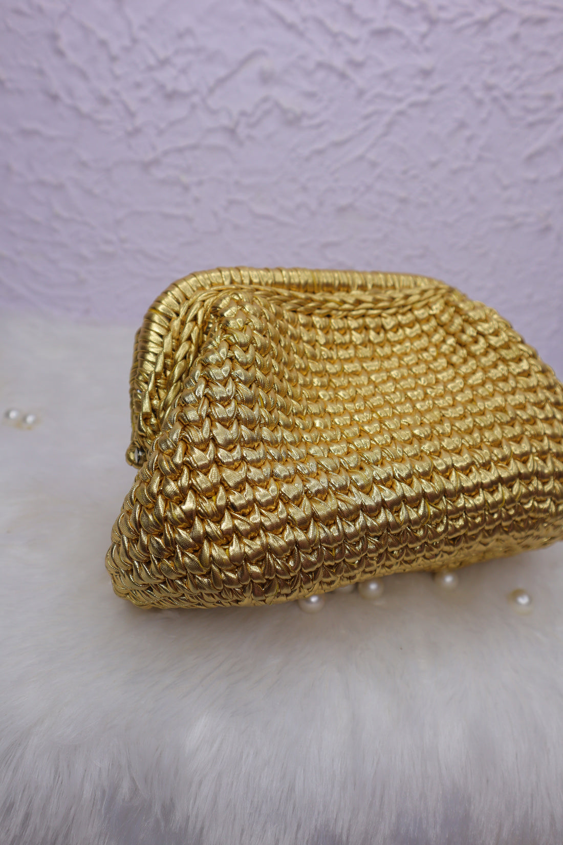 Golden Luxe Metallic Crochet Clutch