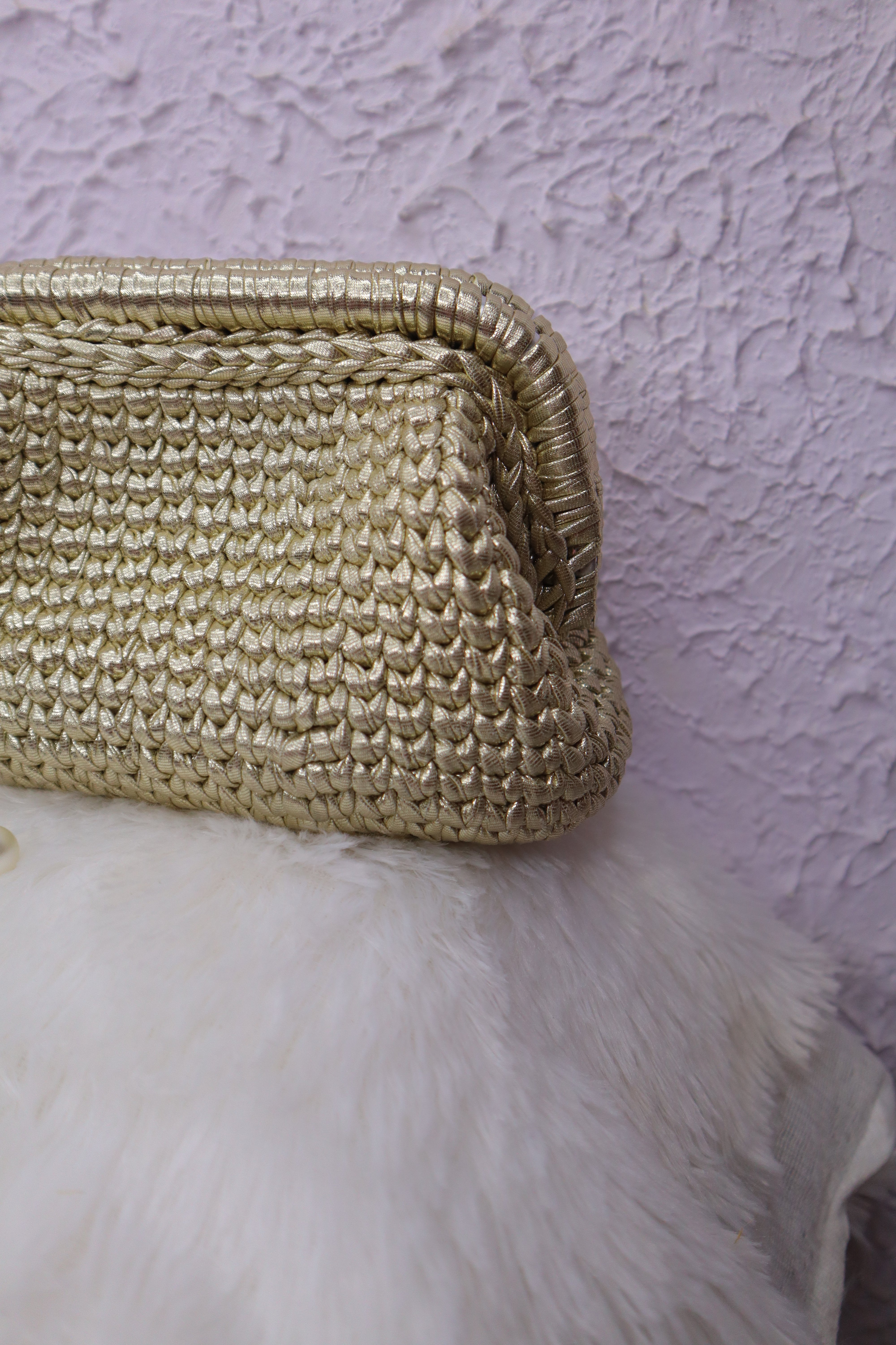 Light Golden Metallic Crochet Clutch ( few pieces left )