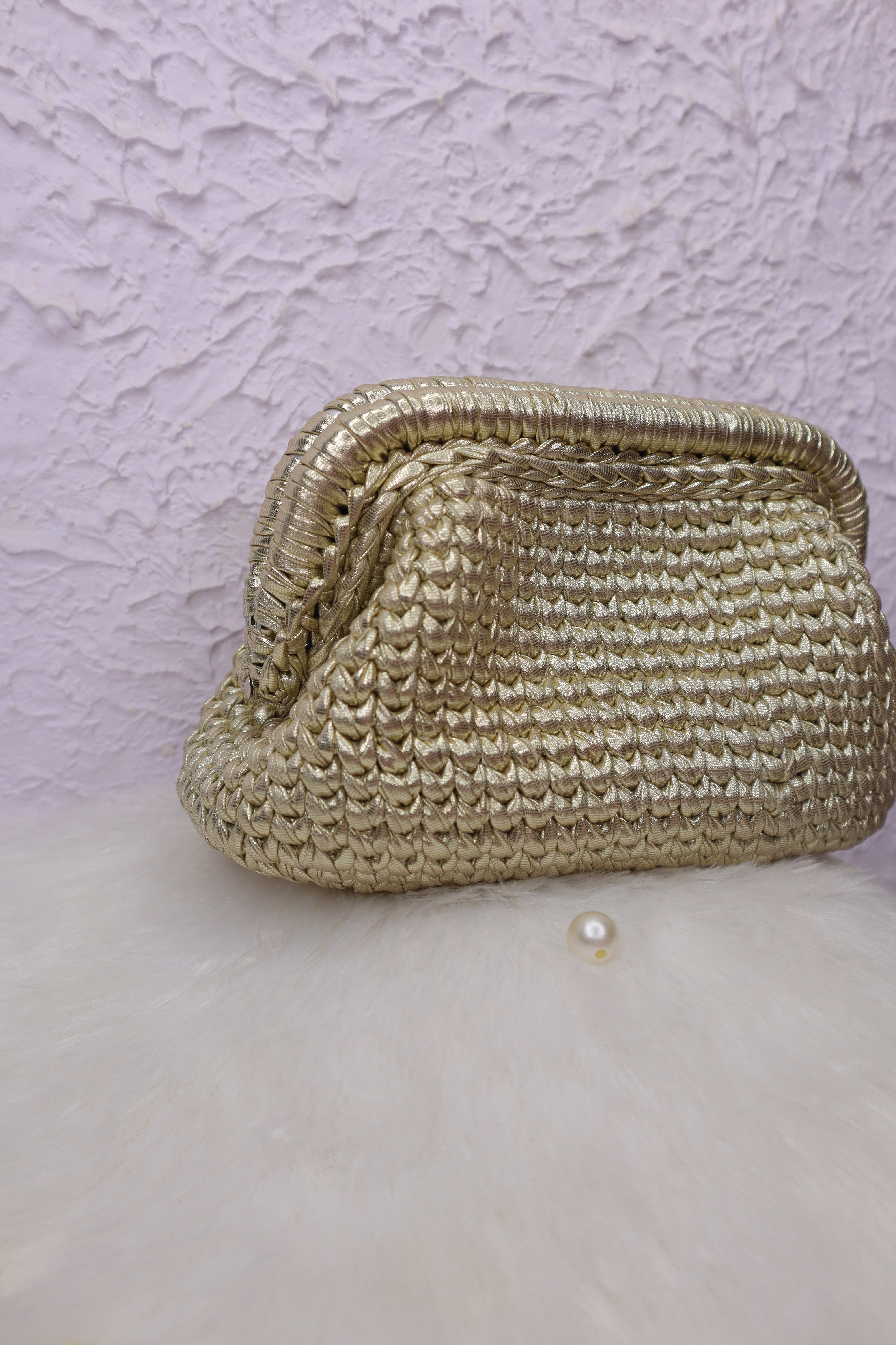 Light Golden Metallic Crochet Clutch ( few pieces left )