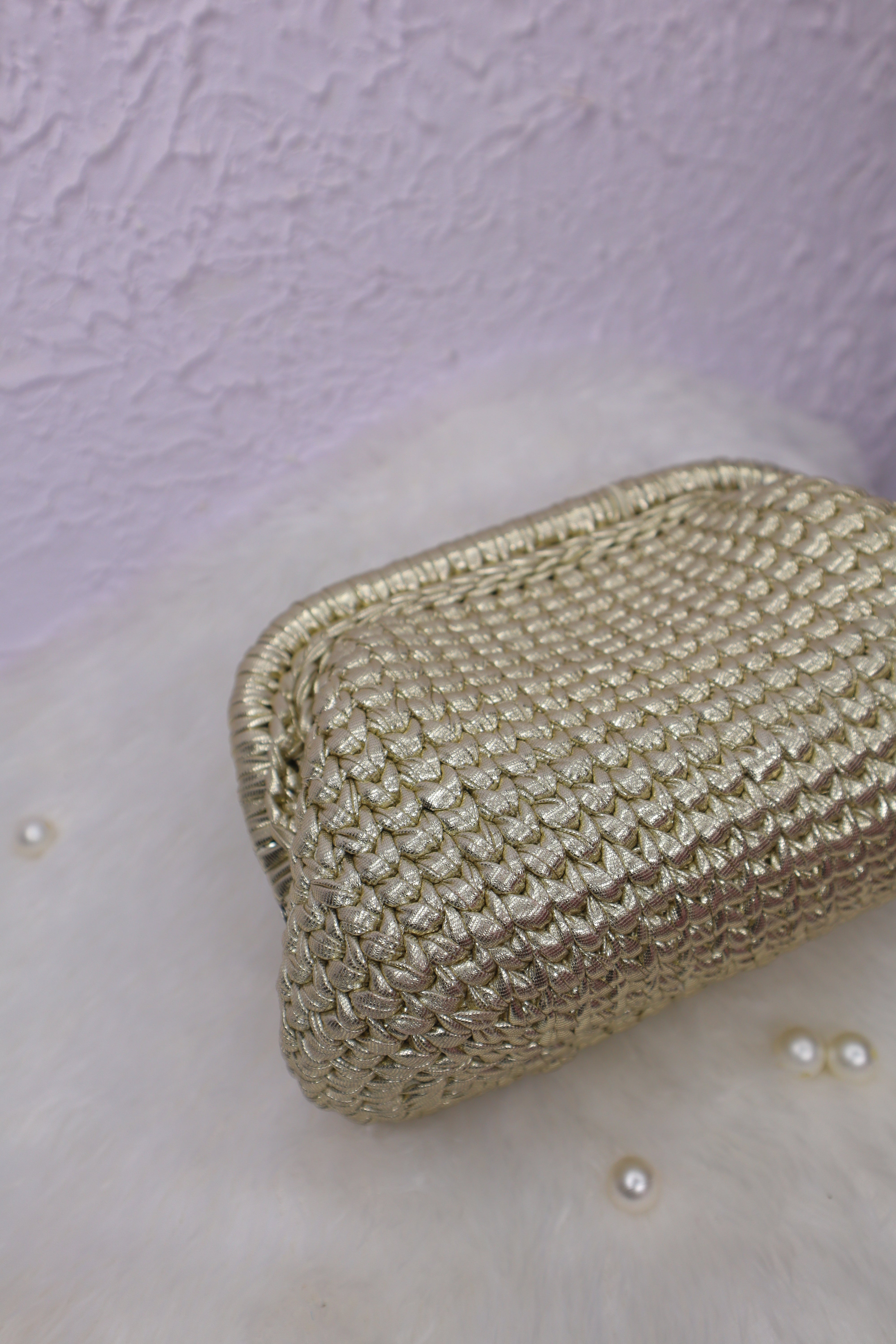 Light Golden Metallic Crochet Clutch ( few pieces left )