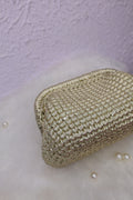 Light Golden Metallic Crochet Clutch with Sling and Tassel