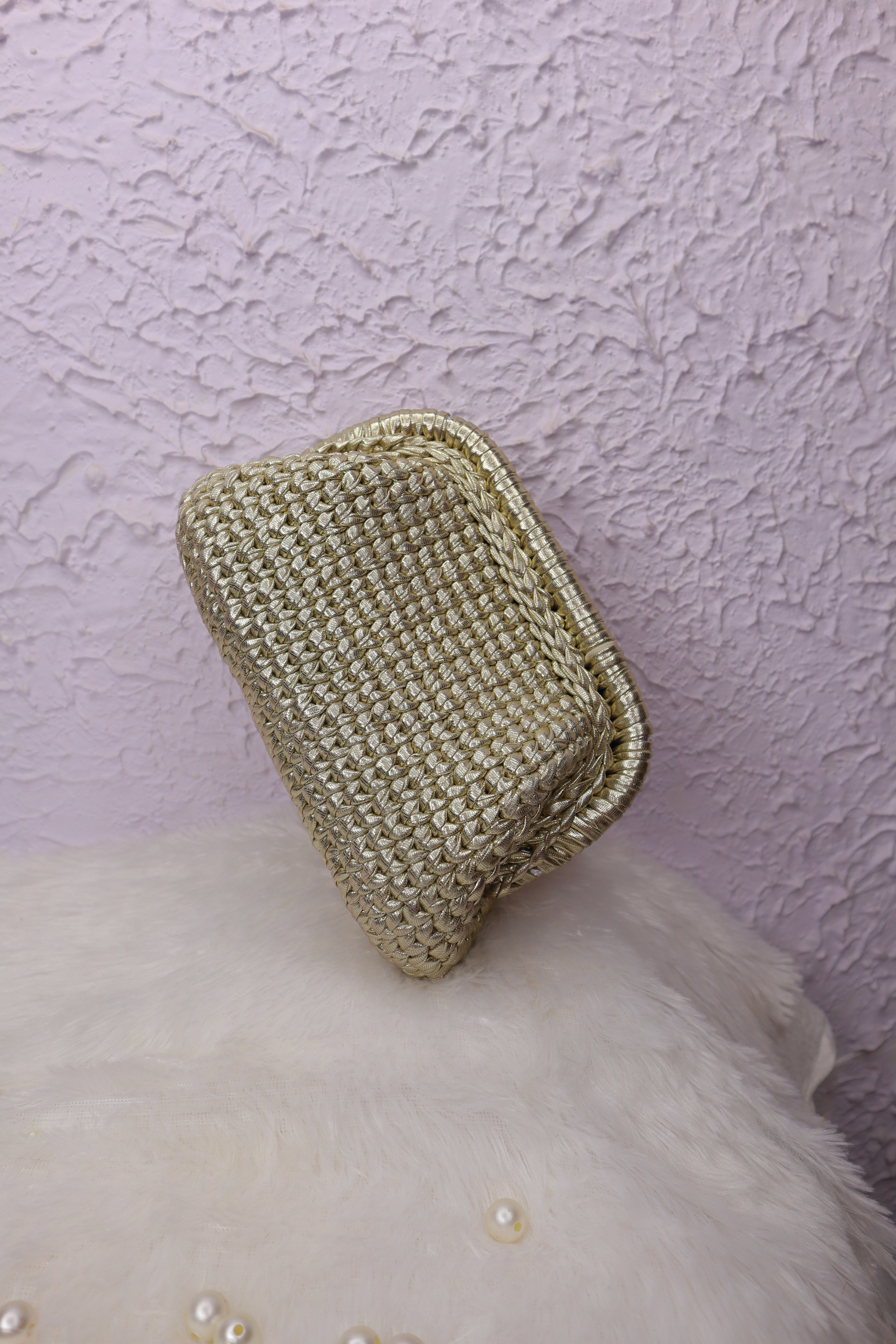 Light Golden Metallic Crochet Clutch ( few pieces left )