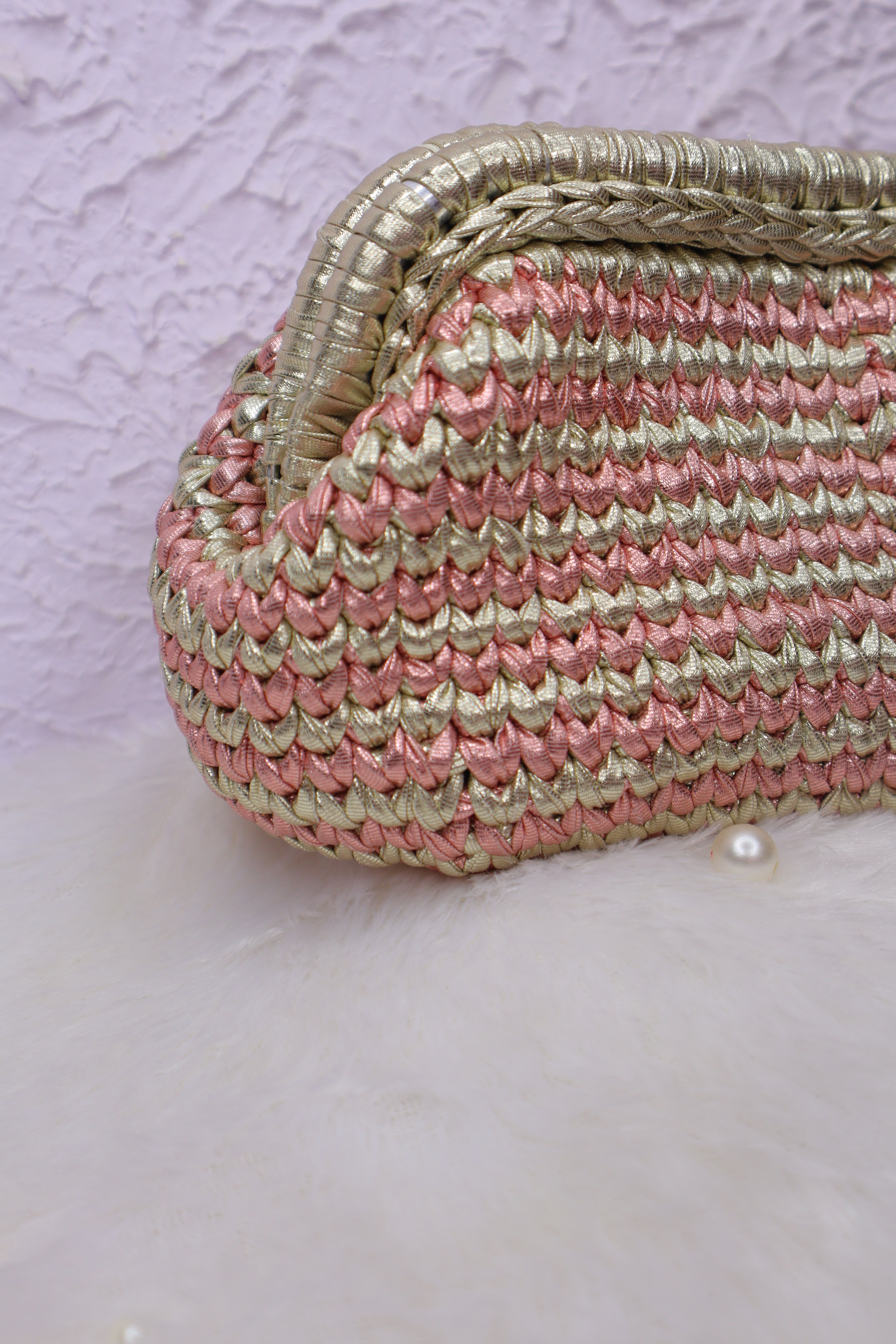 Blush Gold Two-Tone Crochet Clutch