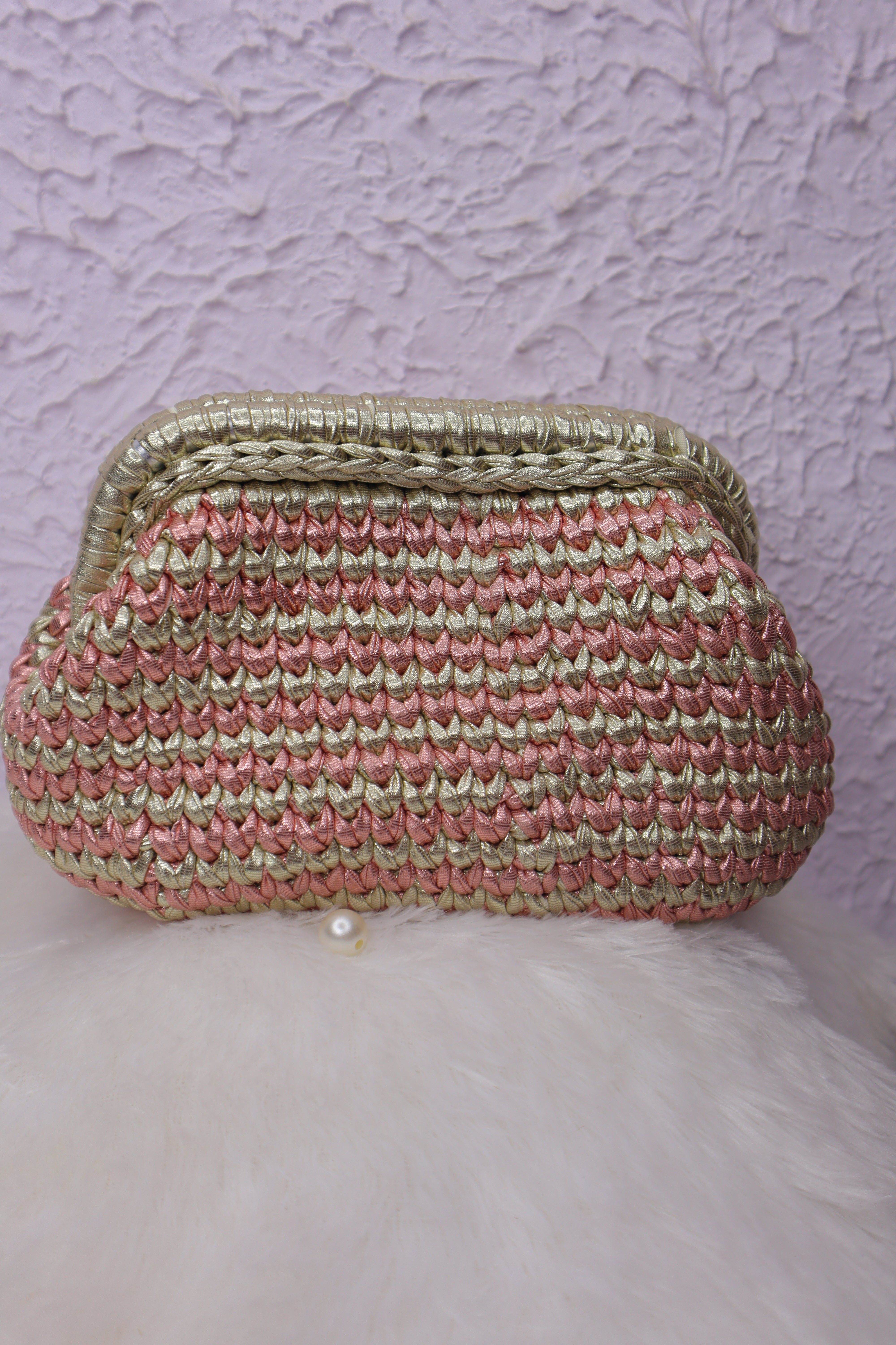 Blush Gold Two-Tone Crochet Clutch