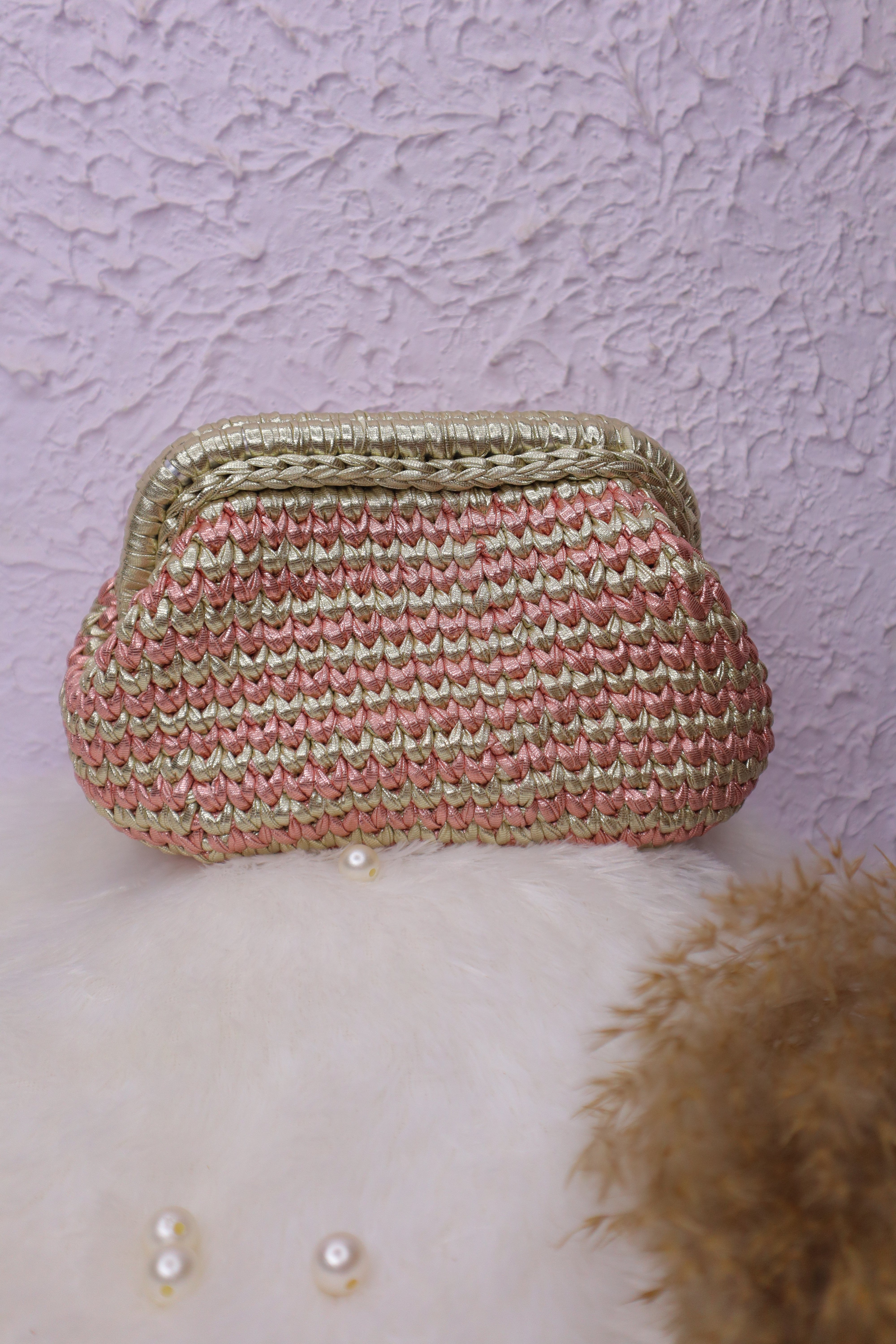 Blush Gold Two-Tone Crochet Clutch