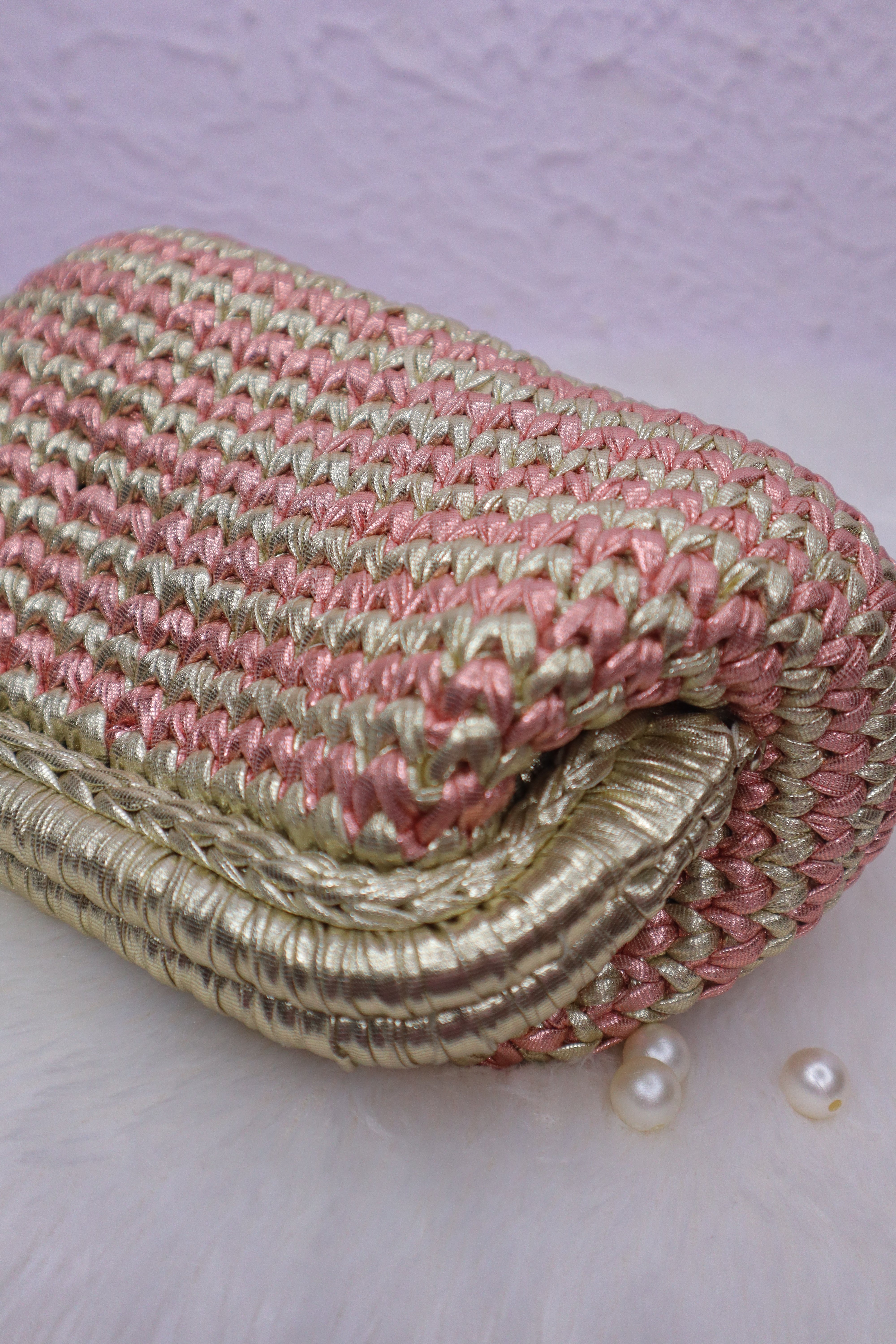 Blush Gold Two-Tone Crochet Clutch