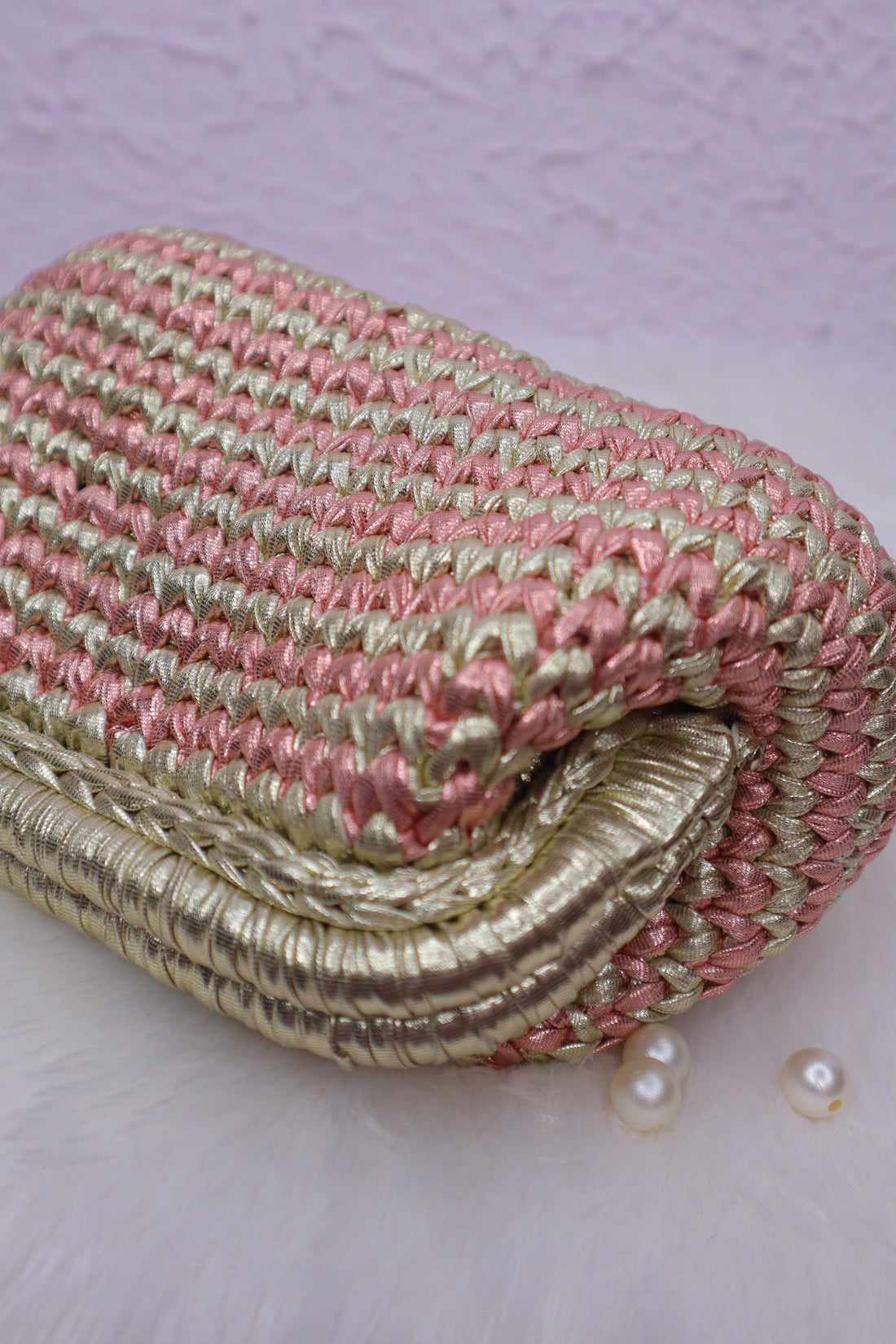 Blush Gold Two-Tone Crochet Clutch