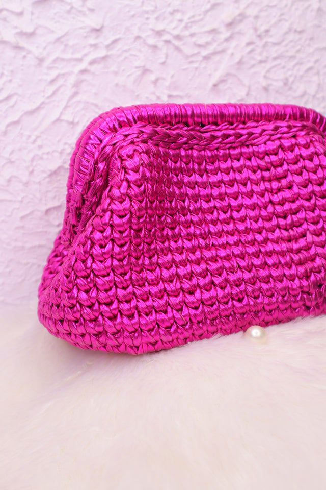 Hot Pink Glam Metallic Crochet Clutch