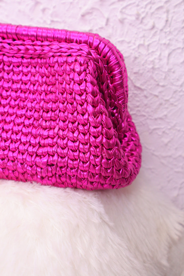 Hot Pink Glam Metallic Crochet Clutch