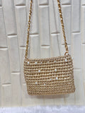 Champagne Pearl Metallic Crochet Chain Sling Bag